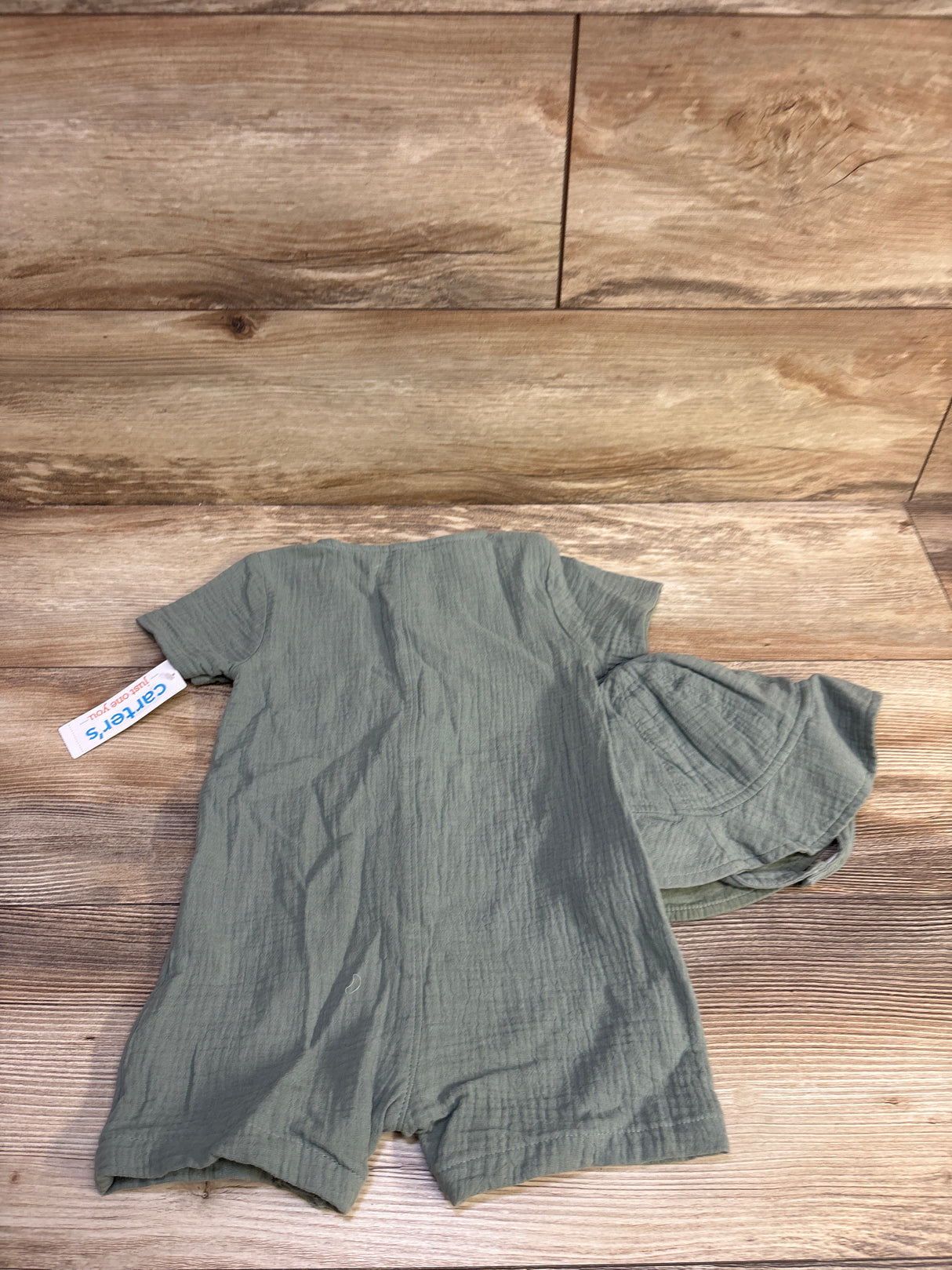 NEW Just One You 2Pc Gauze Romper with Hat Green sz 18m