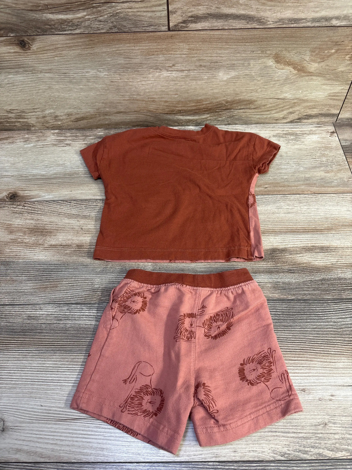 Just One You 2pc rust-colored pocket shirt and lion print shorts set for baby size 12m