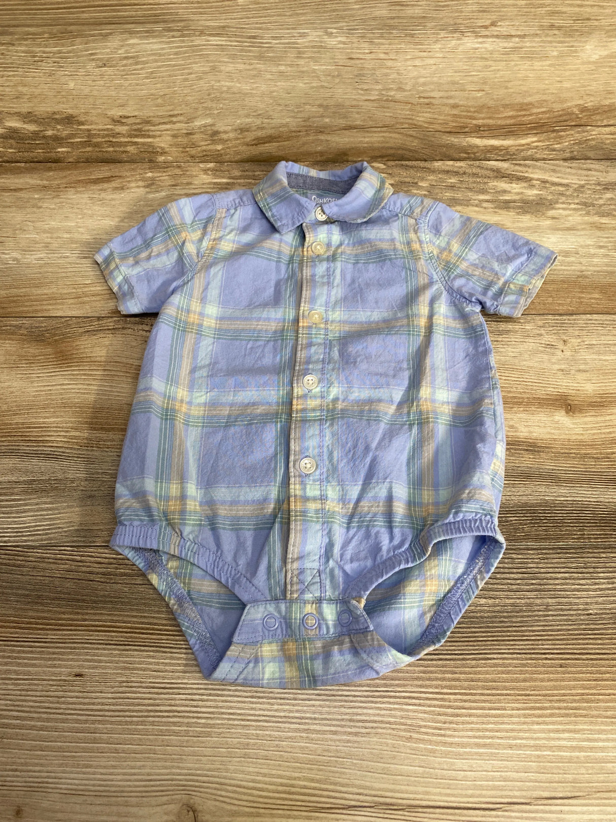 Oshkosh Plaid Button Up Bodysuit Blue sz 12m - Me n Mommy To Be