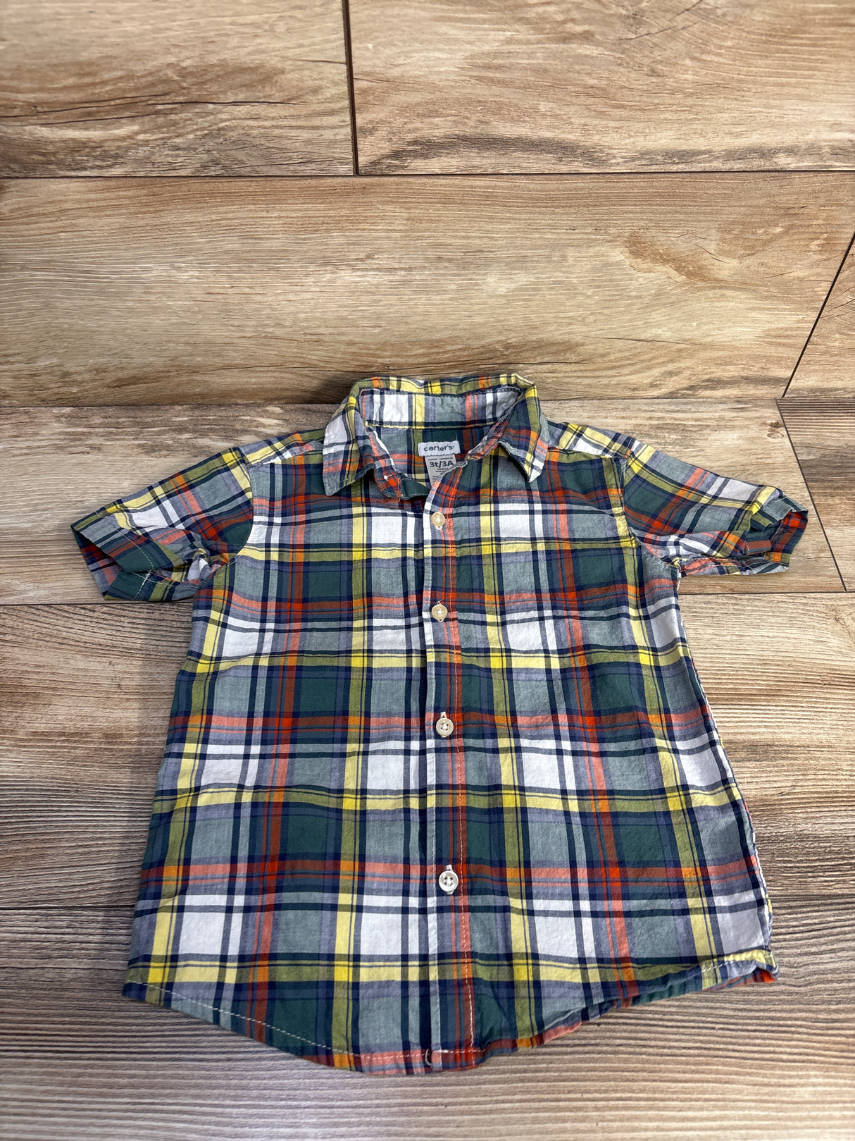Carter's Plaid Button-Up Shirt Green sz 3T