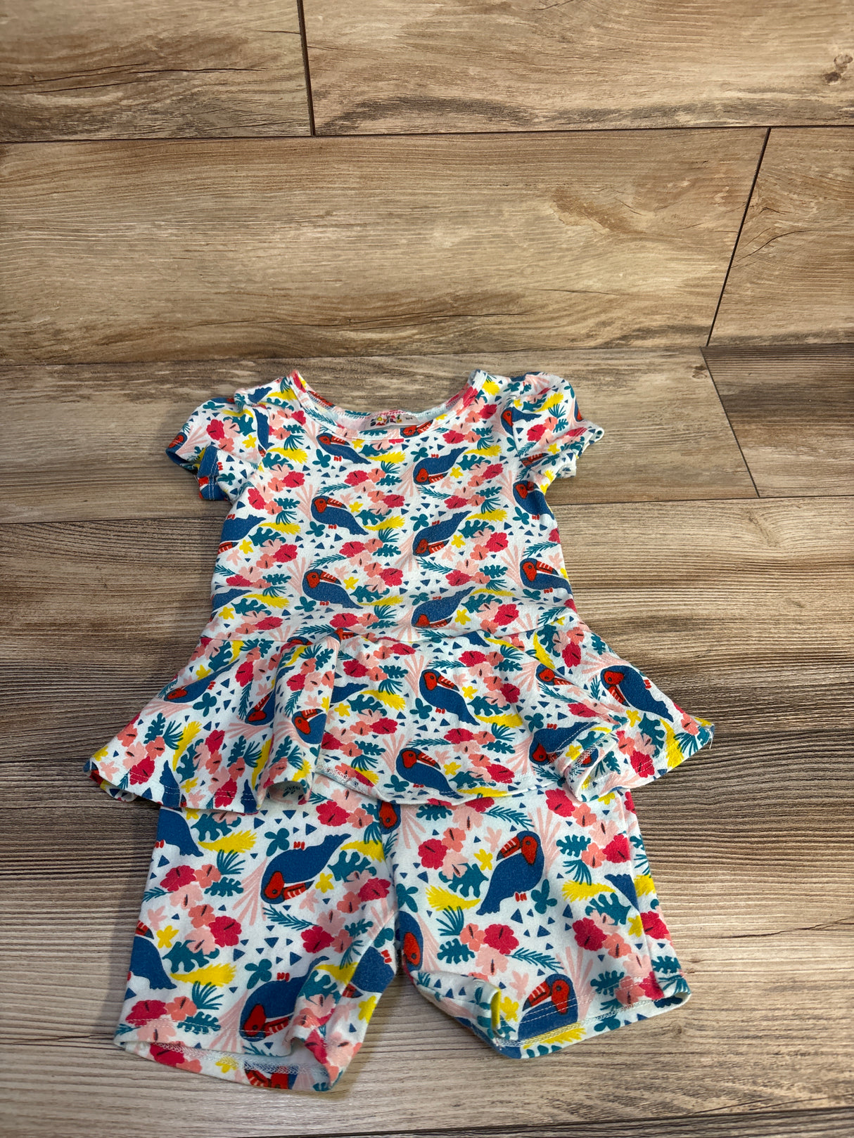 Dot Dot Smile Tropical Bird Skirted Romper White sz 3/4T