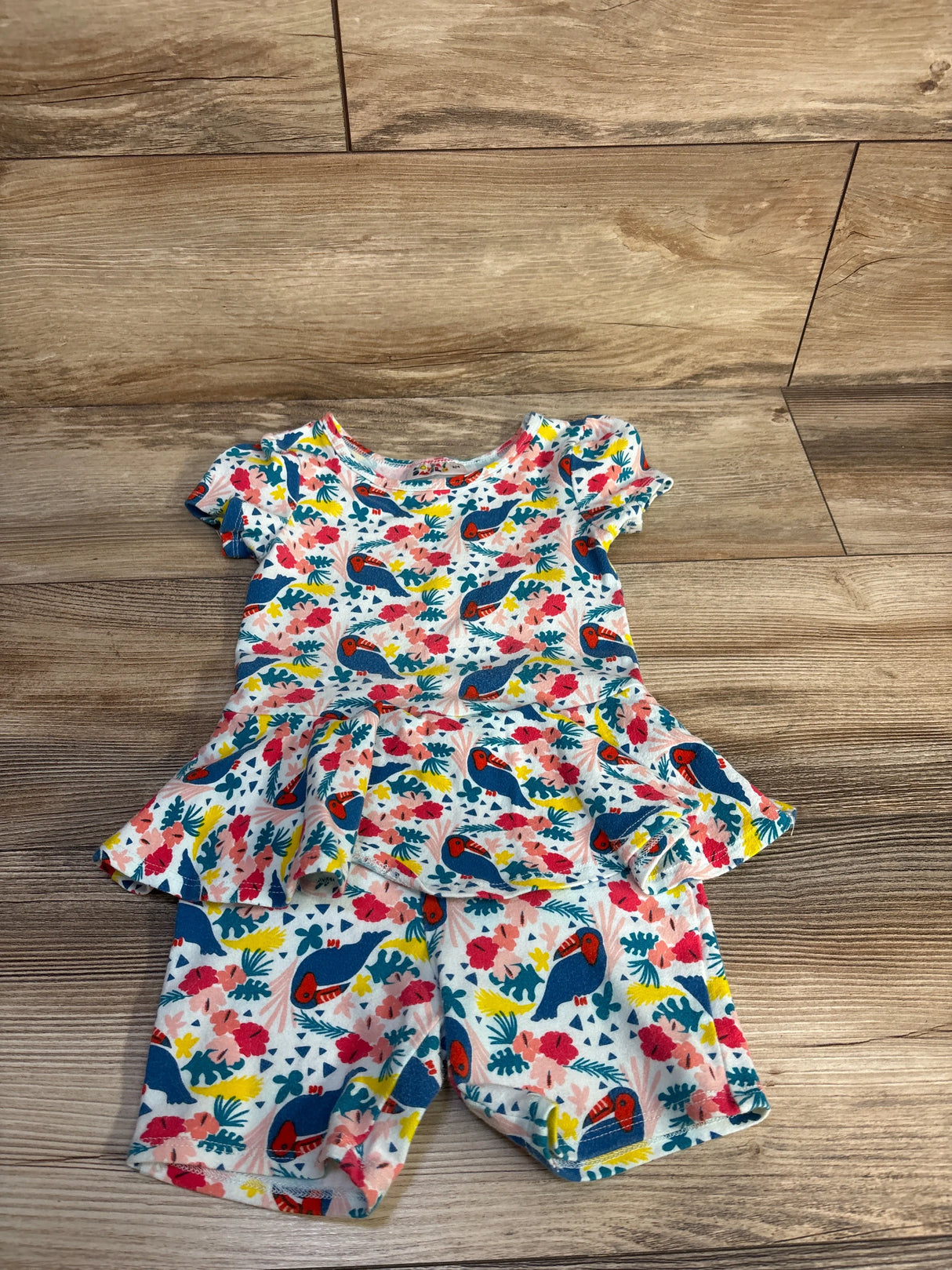 Dot Dot Smile Tropical Bird Skirted Romper White sz 3/4T