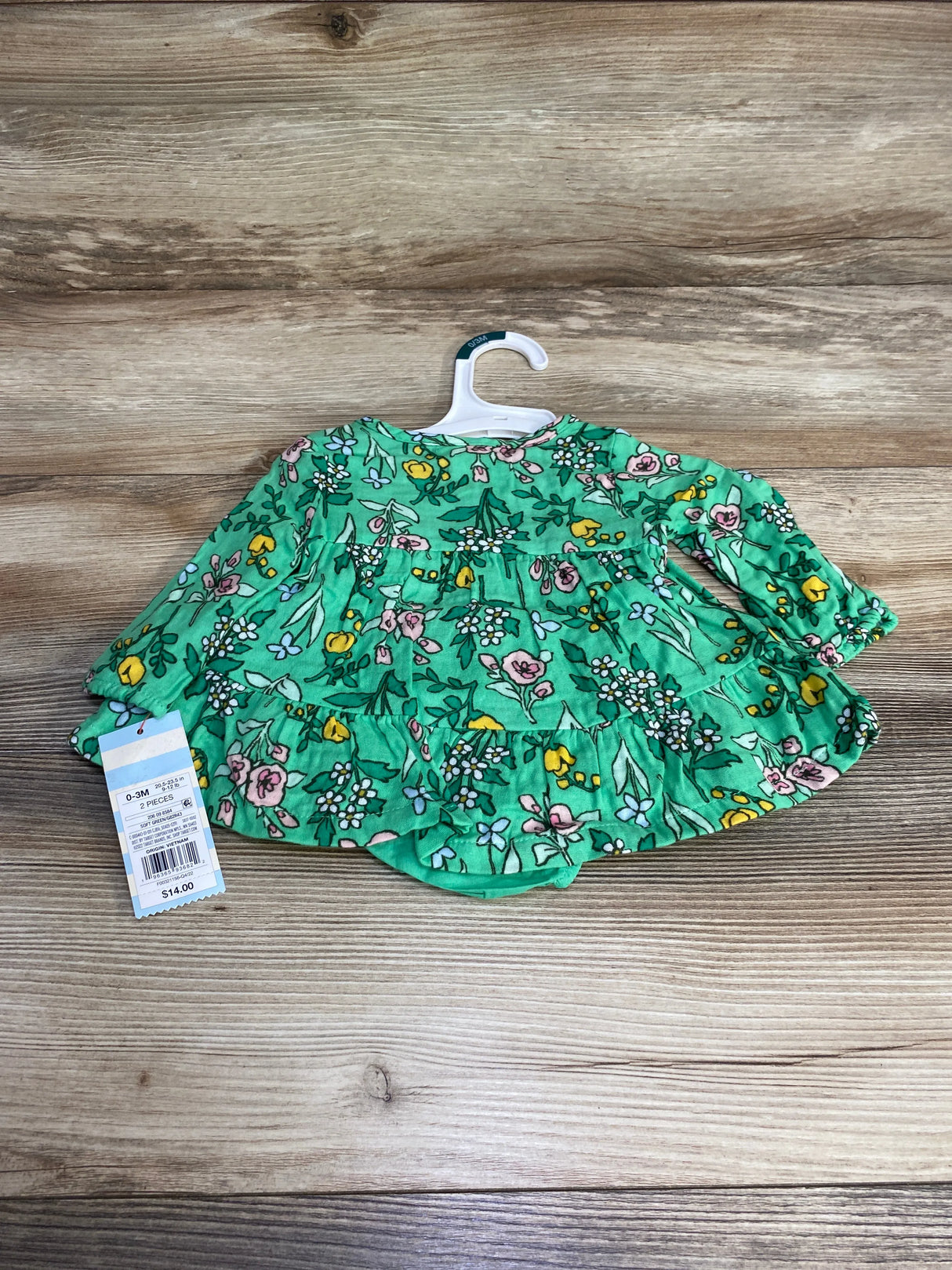NEW Cat & Jack Floral Henley Dress & Bloomers Green sz 0-3m - Me n Mommy To Be