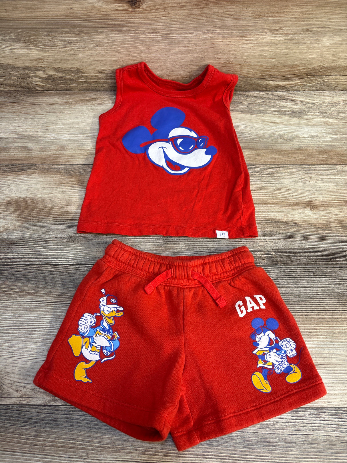 Baby Gap x Disney Mickey Mouse 2pc Tank & Bottoms Set Red sz 2T