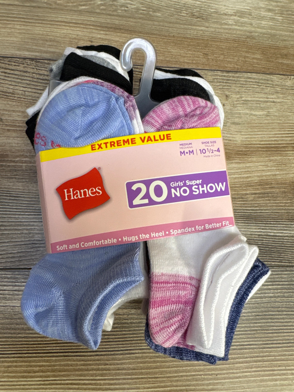 NEW Hanes Girls' Super No Show Socks 20pk sz M/10.5c-4Y