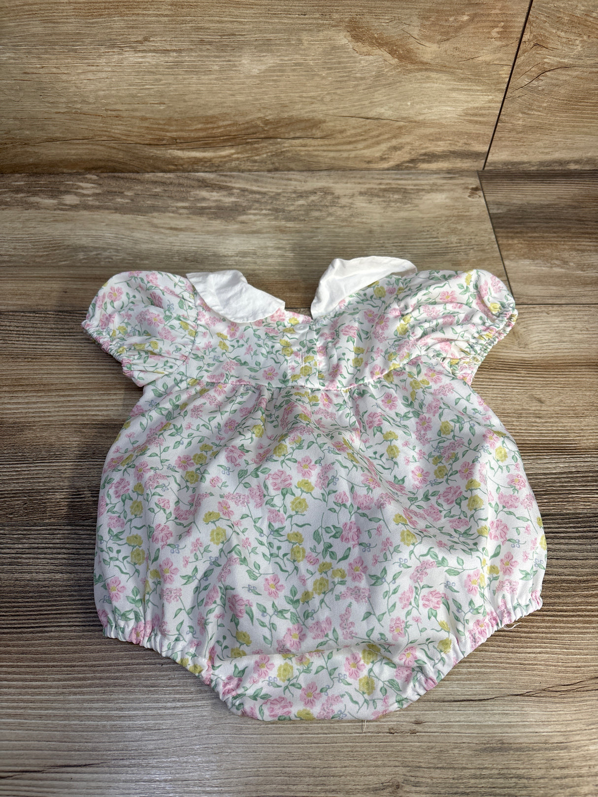 Floral Smocked Collared Bubble Romper White sz 3-6m