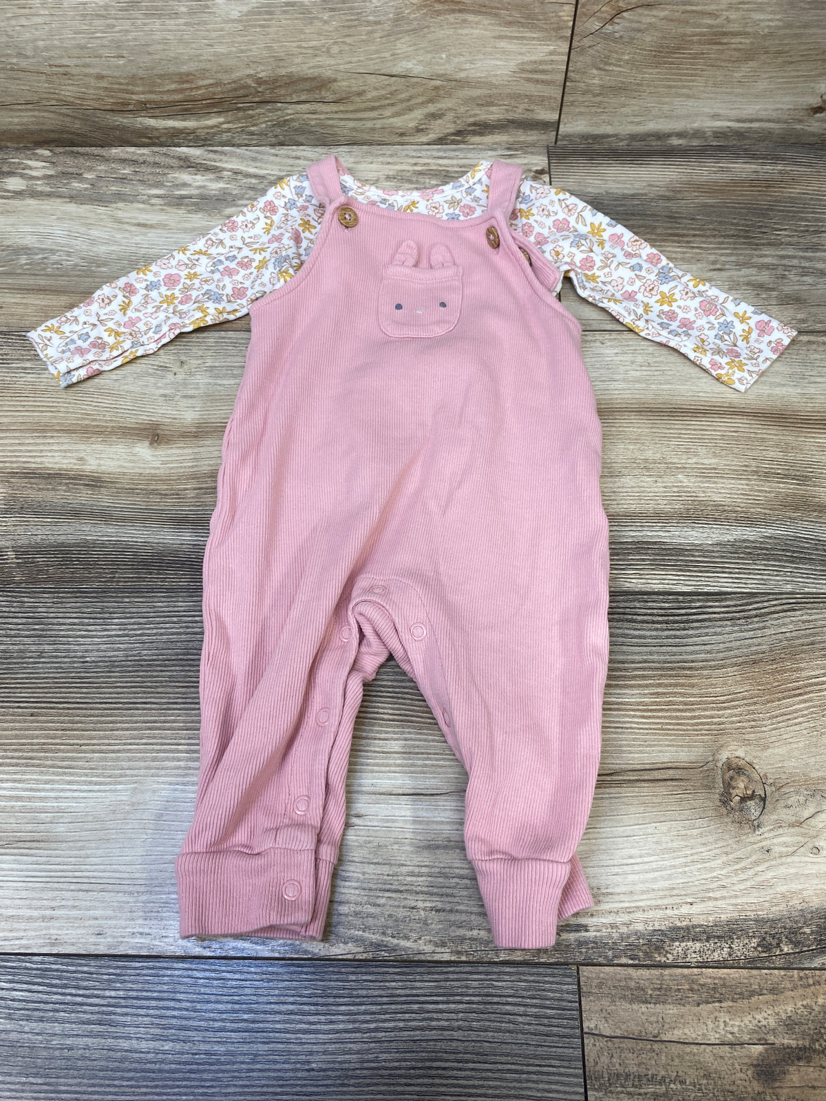 Carter's Long Sleeve Shirt & Ribbed Overalls Set Pink sz 6m