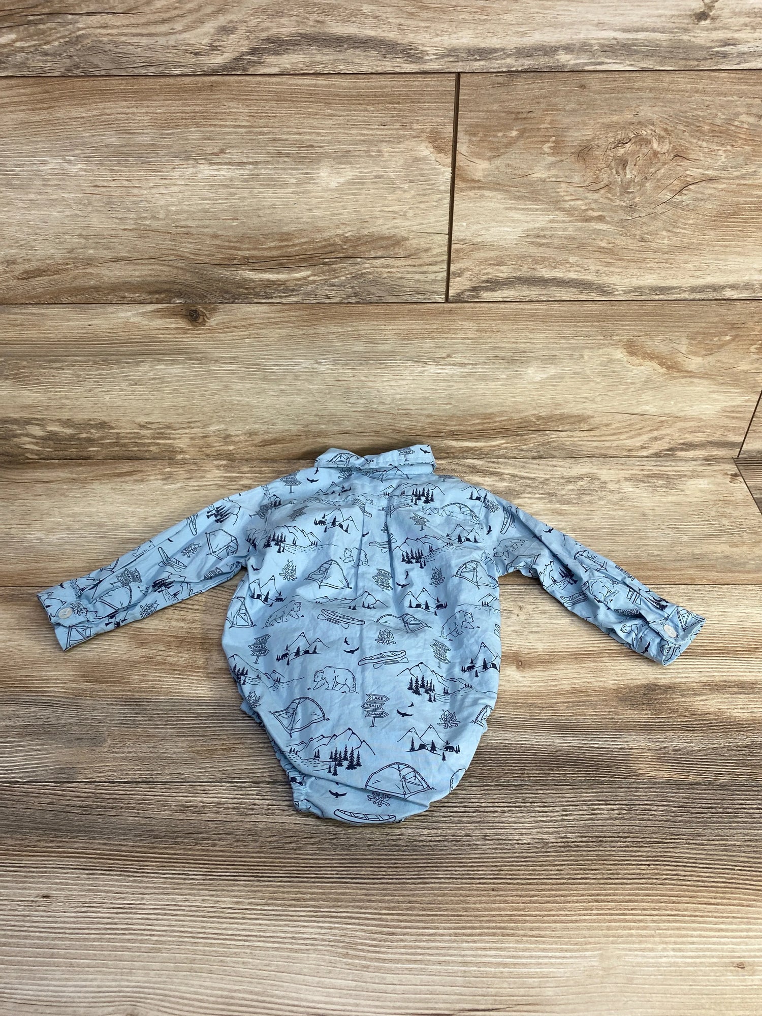 Mick Mack Camping Button Up Bodysuit Blue sz 6-9m - Me n Mommy To Be