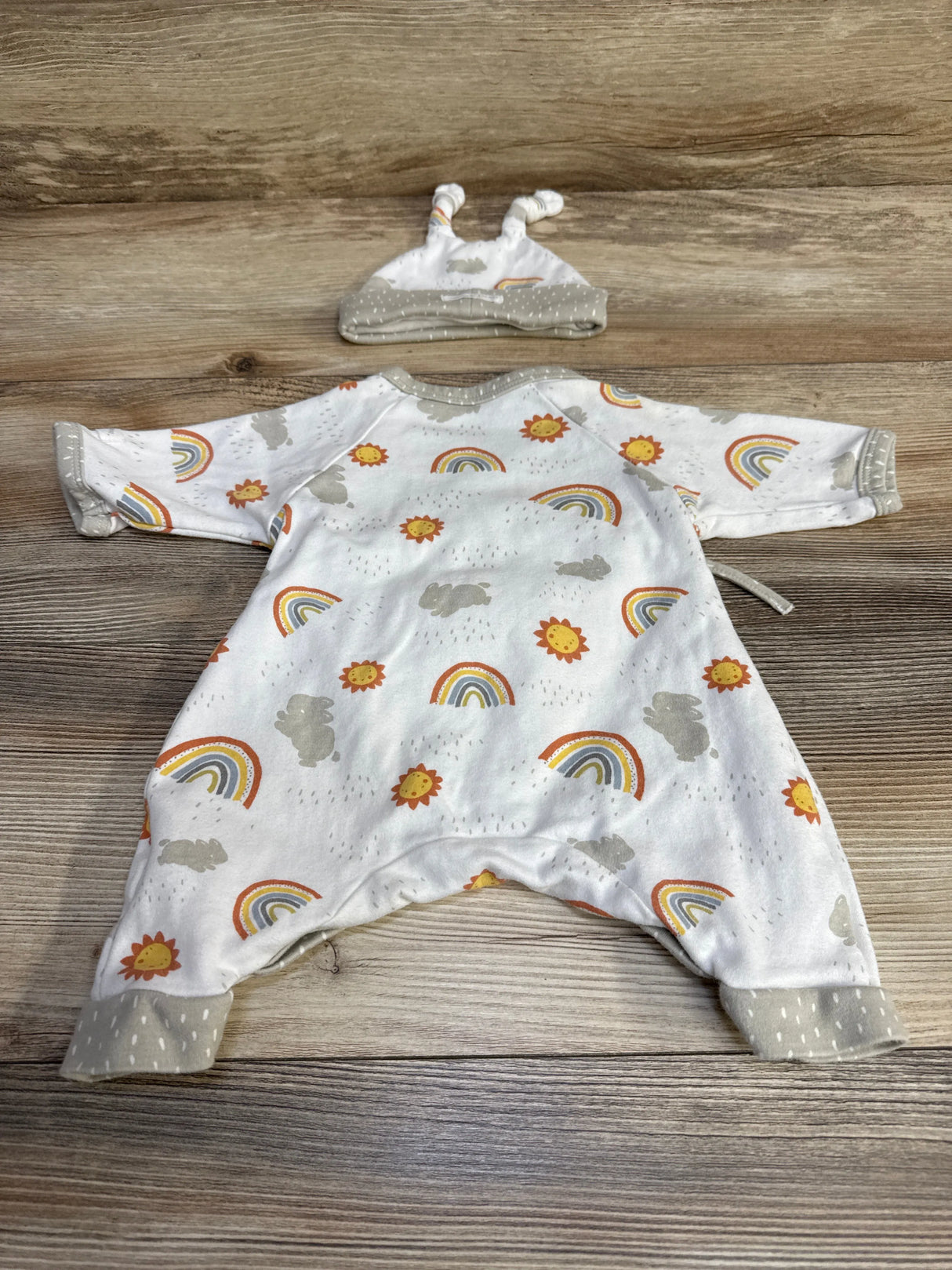 Bunnies By The Baby Rainbow Print Kimono Coverall & Hat White sz 0-3m - Me n Mommy To Be