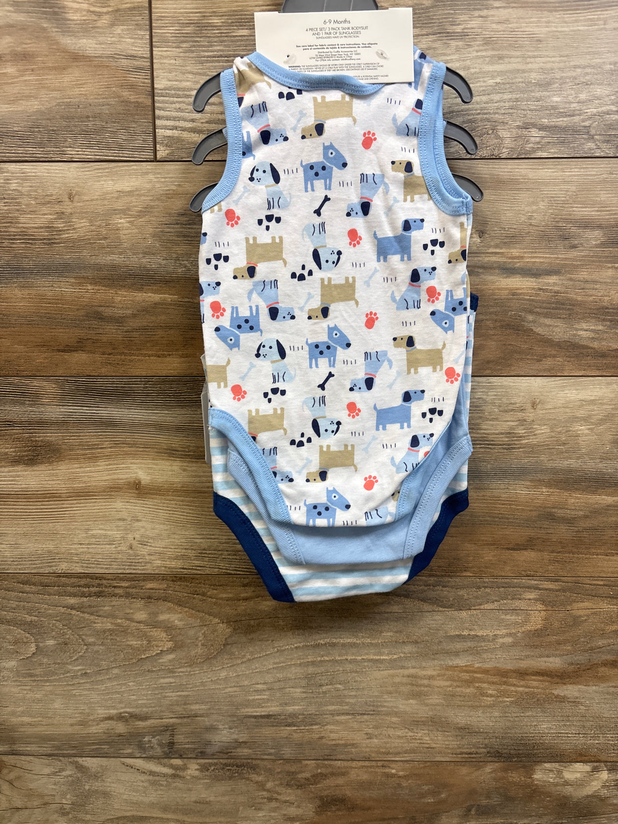 NEW Little Beginnings 4pc Tank Bodysuit Set w/ Sunglasses Blue sz 6/9m