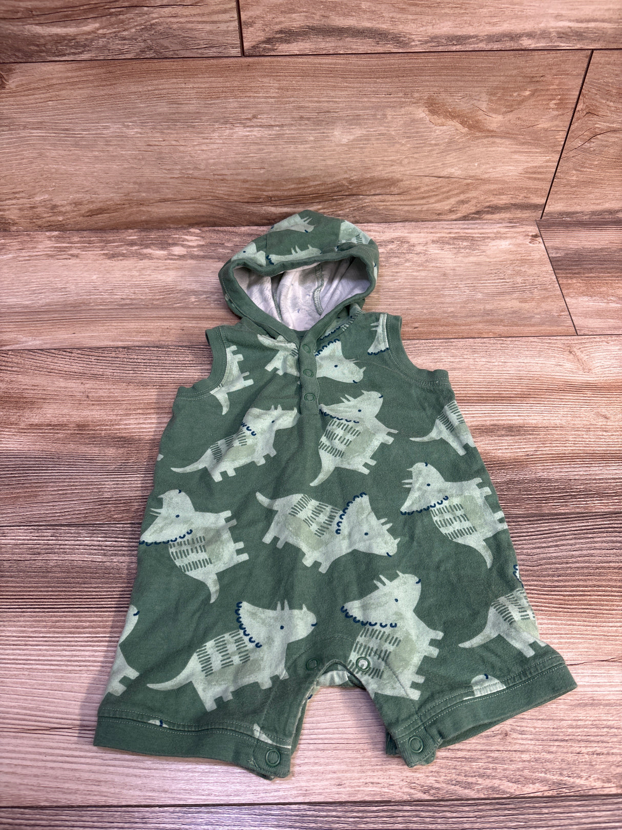 Carter's Dinosaur Hooded Henley Shortie Romper Green sz 6m