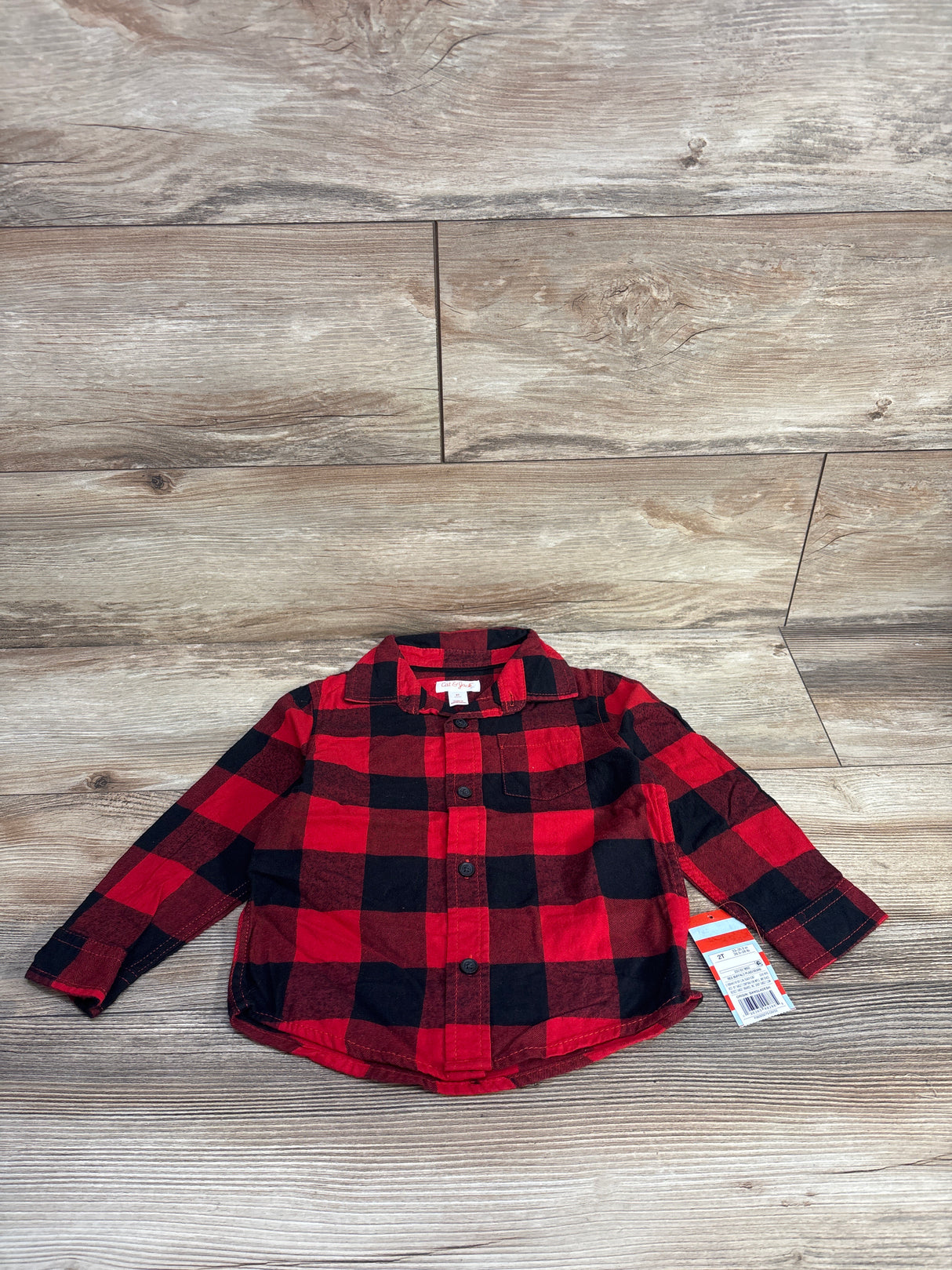 NEW Cat & Jack Buffalo Plaid Button Up Shirt Red sz 2T