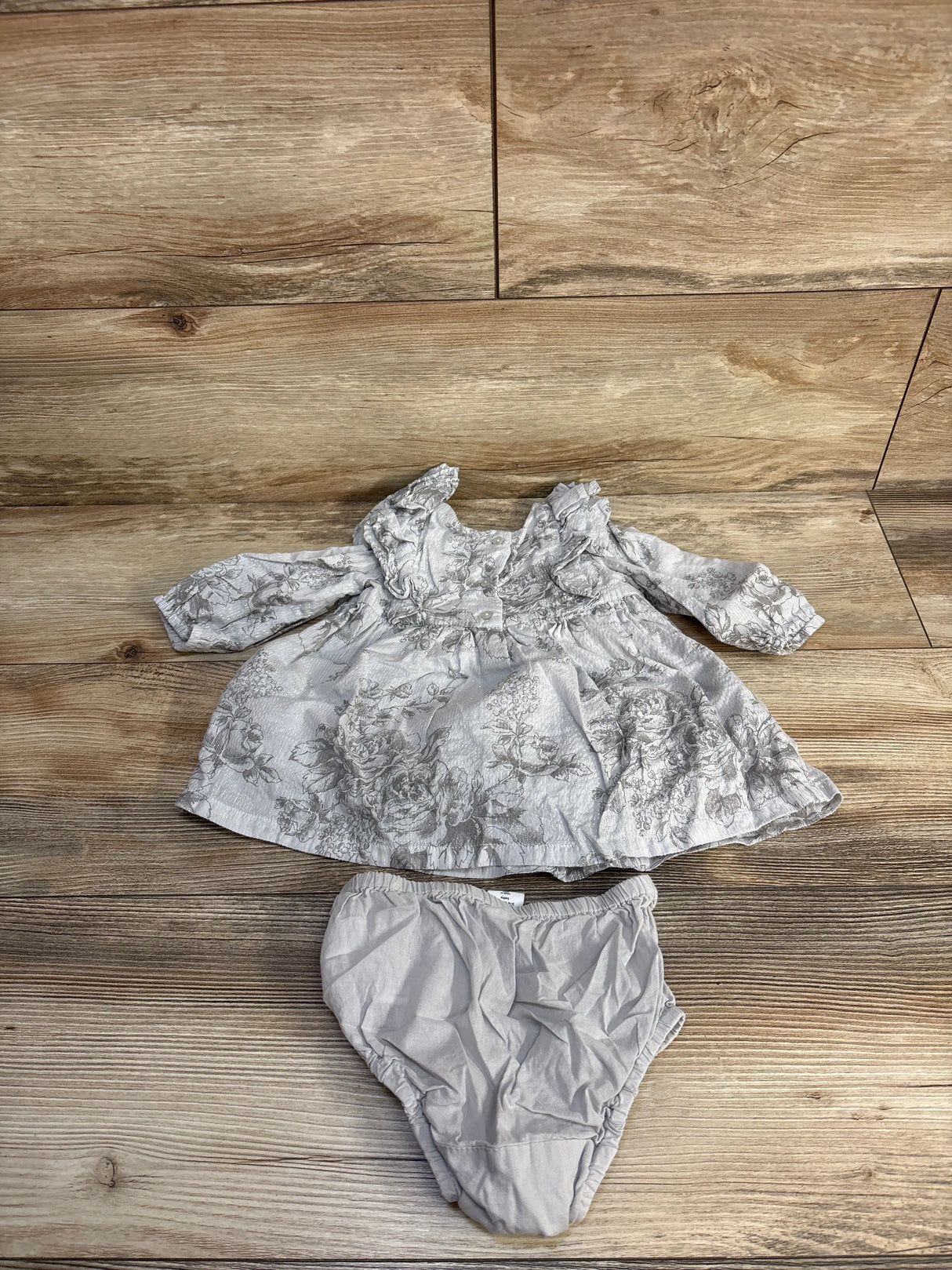 Baby Gap 2pc Long Sleeve Dress & Bloomers Grey sz 3-6m