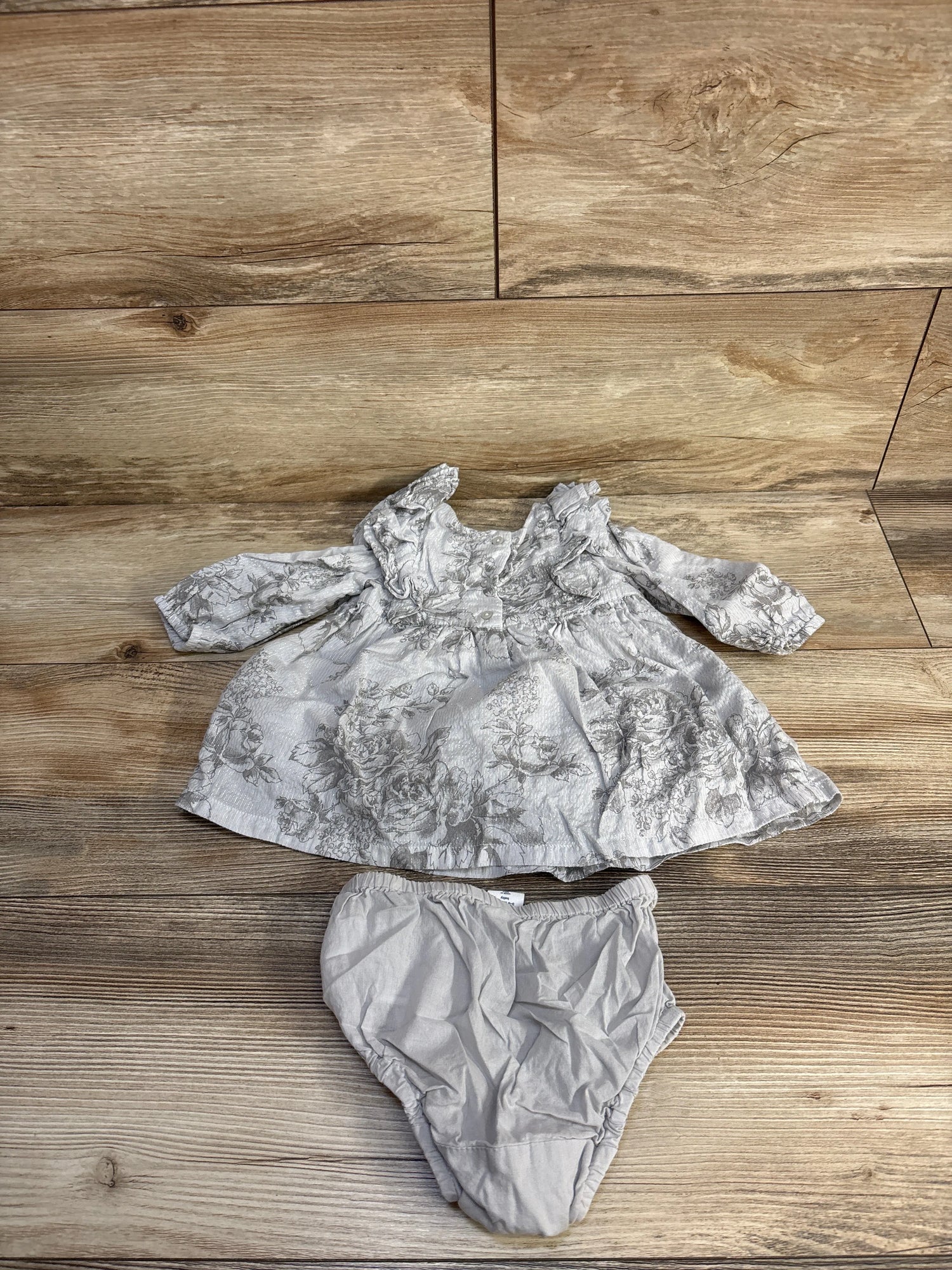 Baby Gap 2pc Long Sleeve Dress & Bloomers Grey sz 3-6m