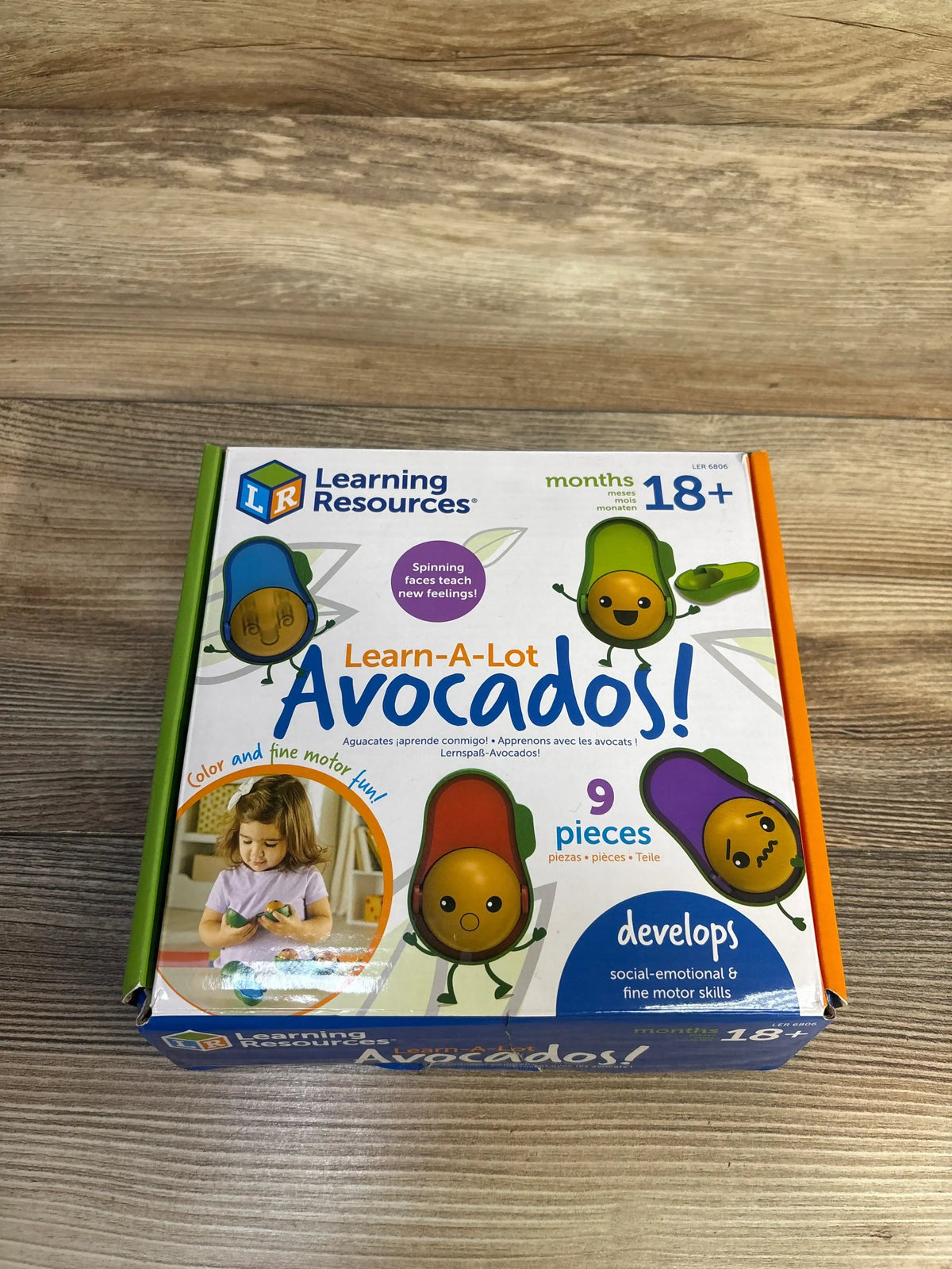 Learning Resources Learn-A-Lot Avocados toy box on wood table, for ages 18 months plus