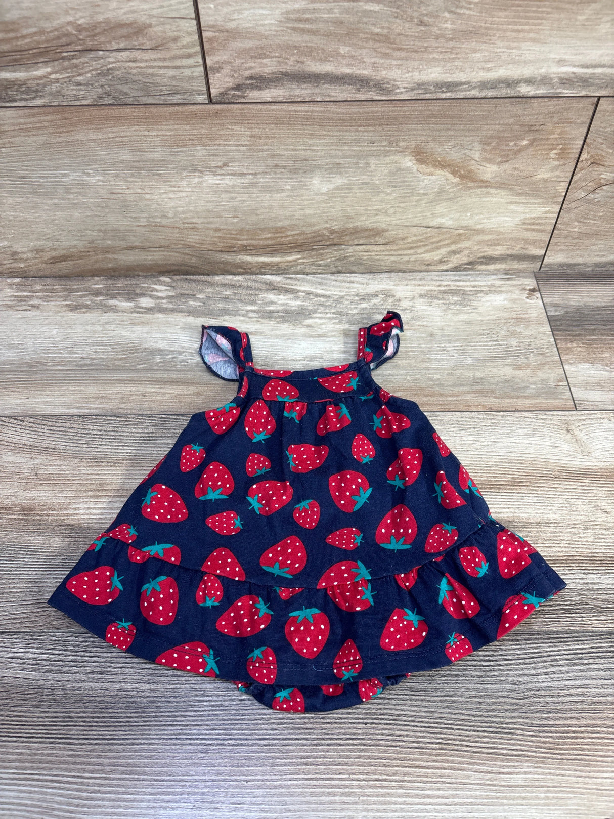 Children's Place Strawberry Print Bodysuit Dress Navy sz 0-3m