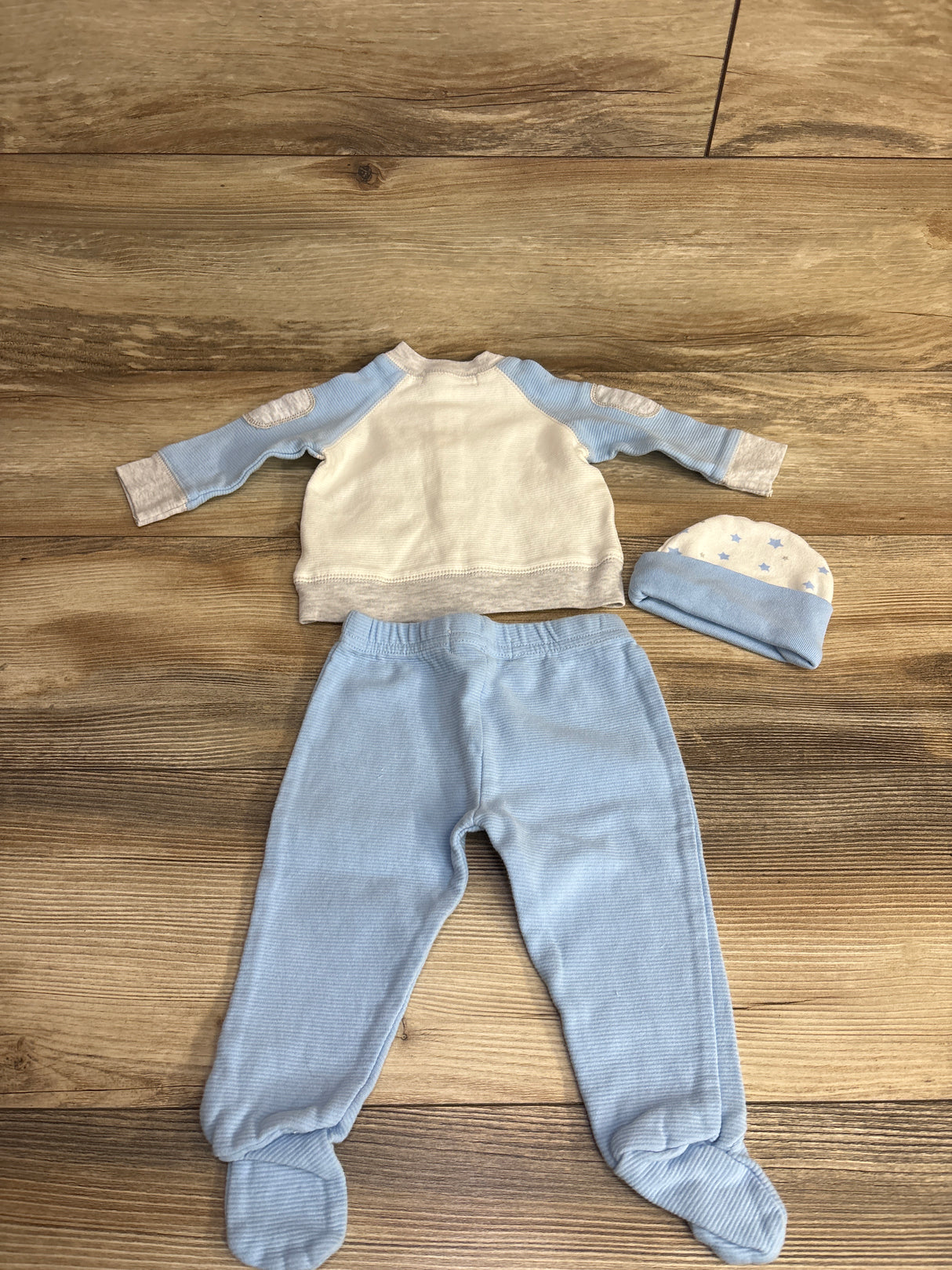 Bam Bu 3pc Little Star Ribbed Shirt & Footed Bottoms White sz 12m