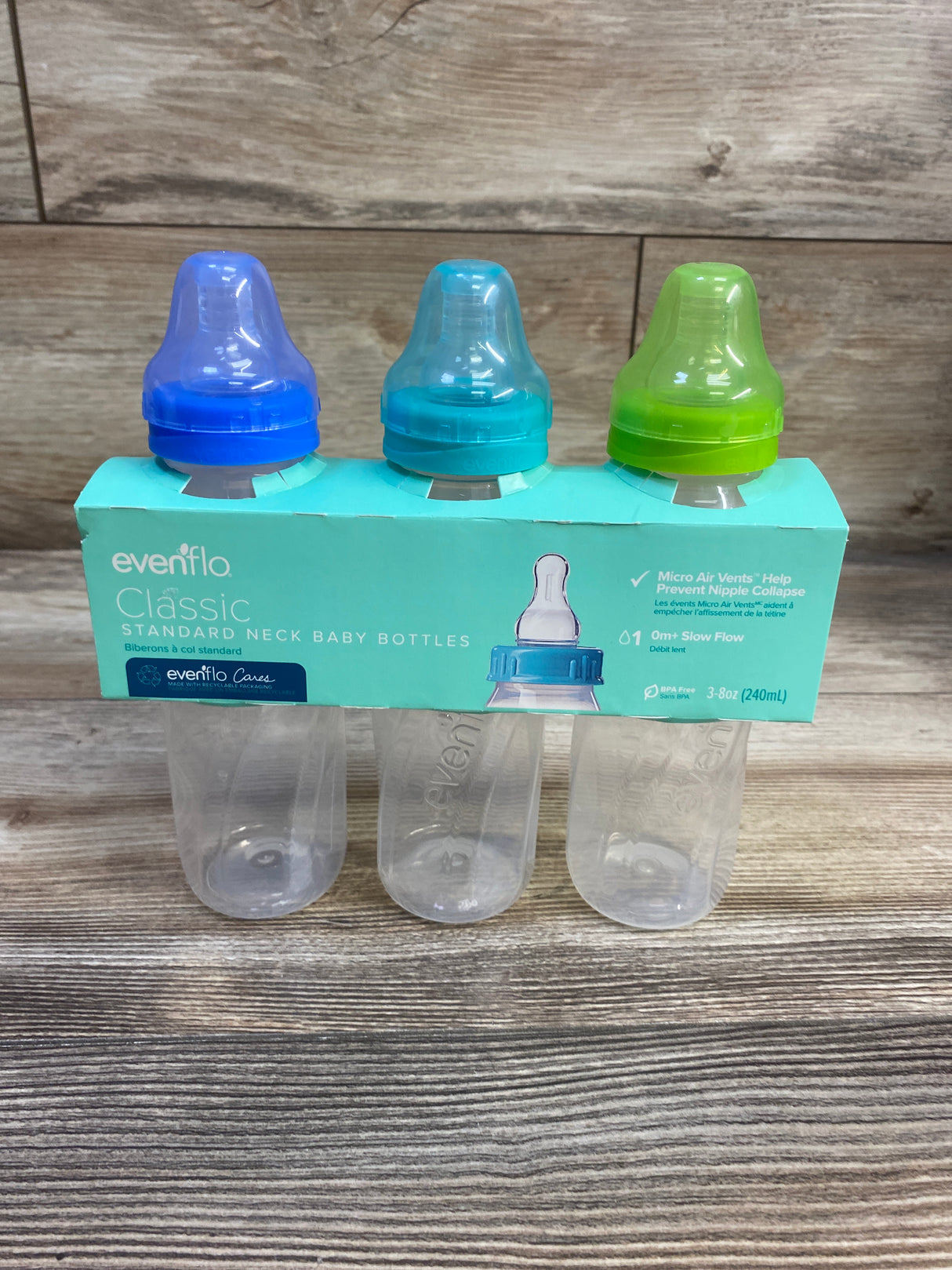 NEW Evenflo Classic Standard Neck Plastic Baby Bottles 3pk 8oz