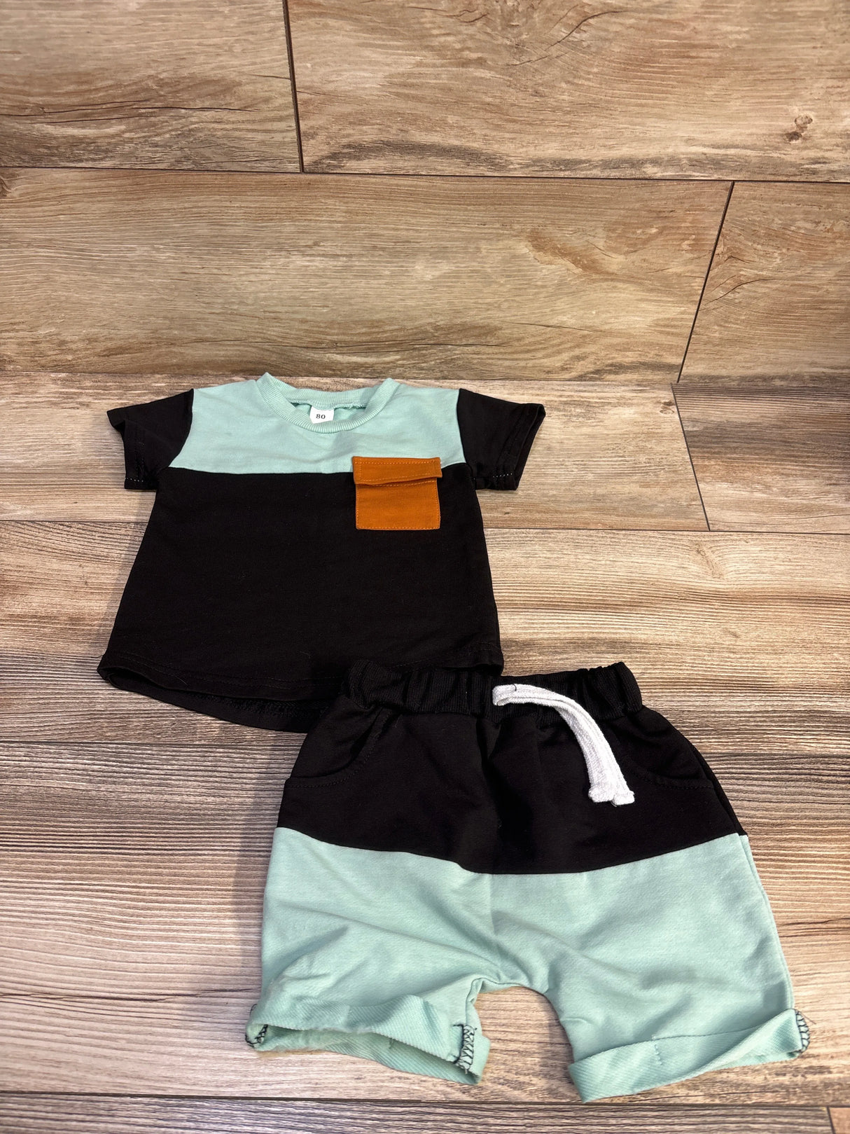 Karesoull 2pc Colorblock Pocket Shirt & Shorts Set Green sz 18m