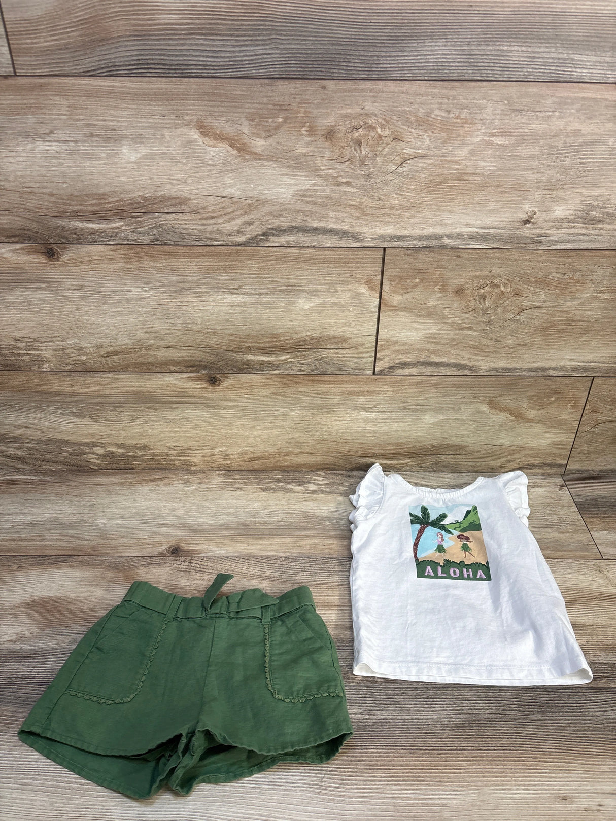 Janie & Jack 2pc Aloha Shirt & The Linen-Cotton Pull-On Shorts White sz 3T