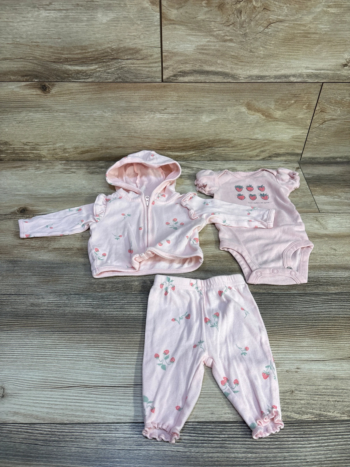 Child of Mine 3pc Strawberry Bodysuit Set Pink sz Newborn
