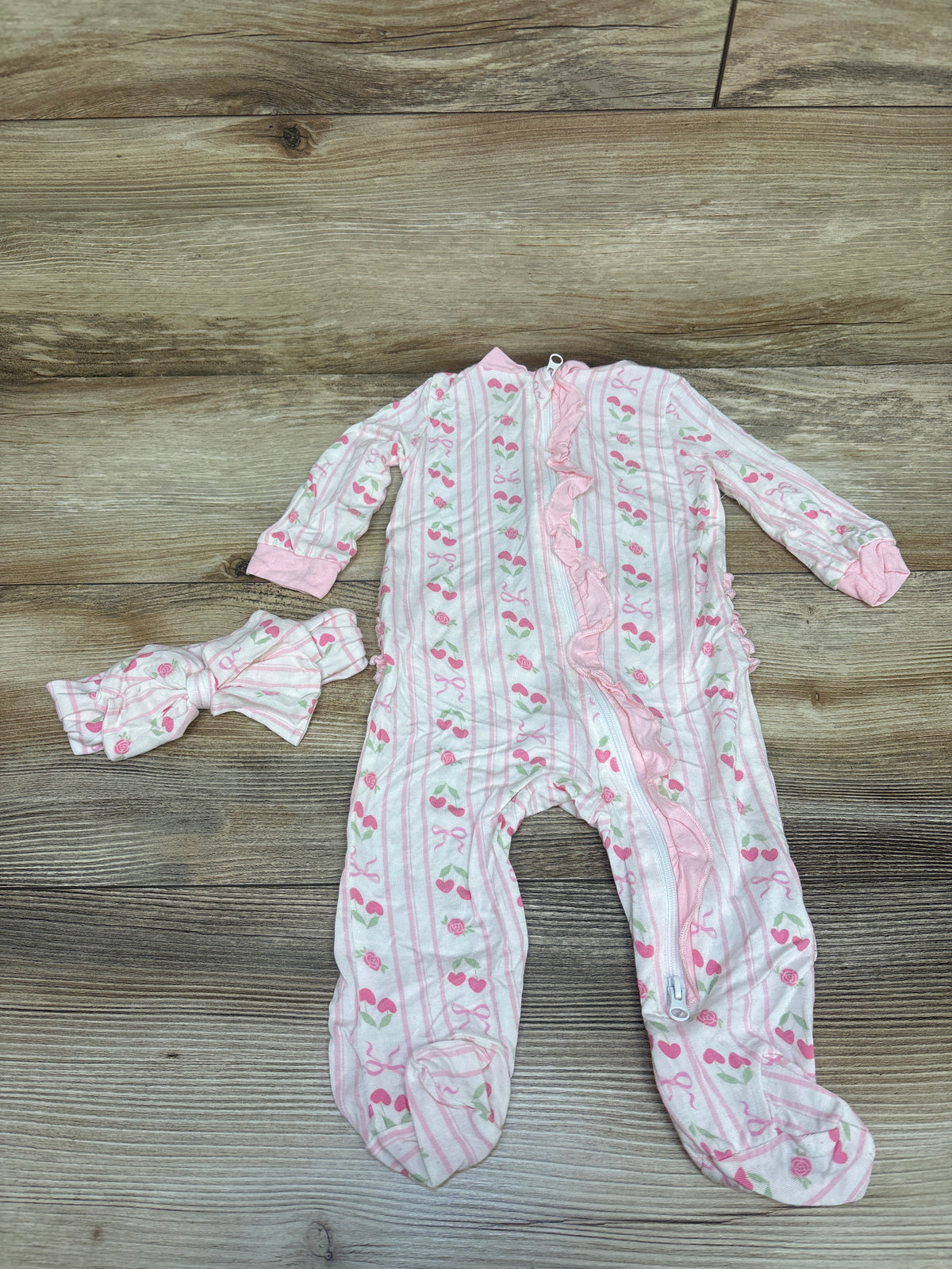 Milkberry 2pc Bamboo Ruffle Footie & Headband Set White sz 0-3m