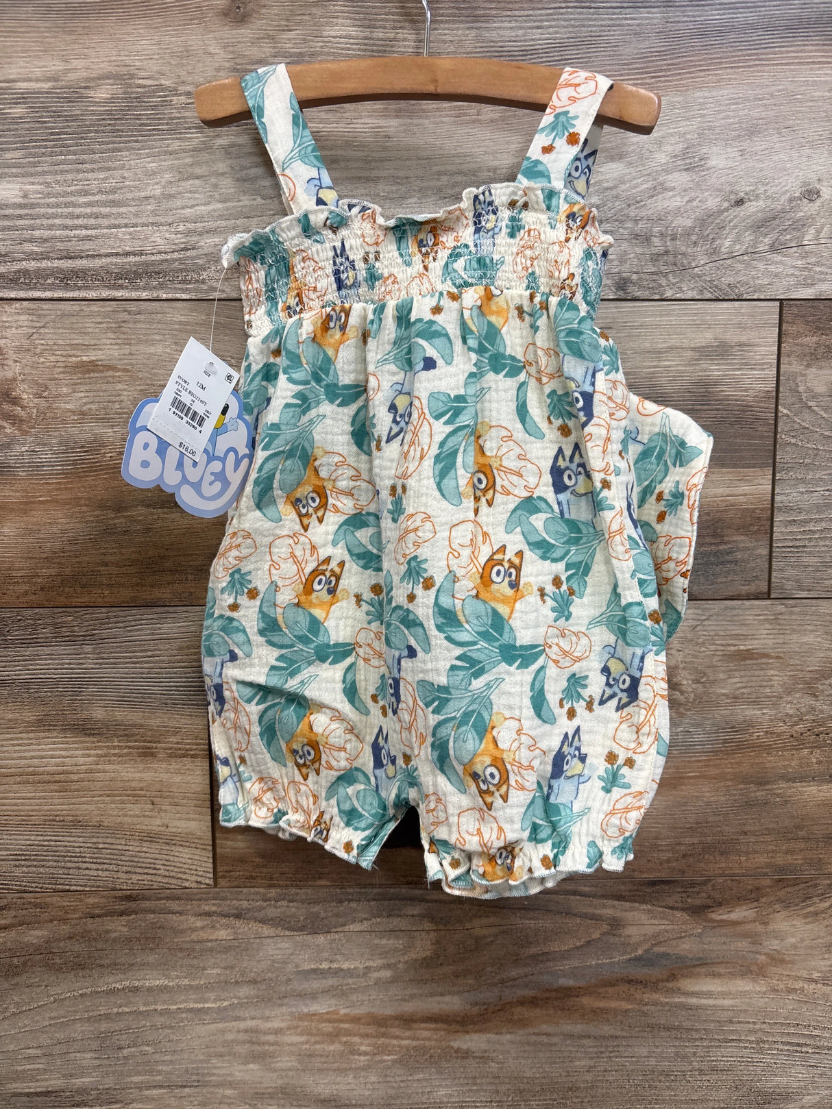 NEW Bluey 2pc Gauze Romper & Hat Set In Ivory sz 12m