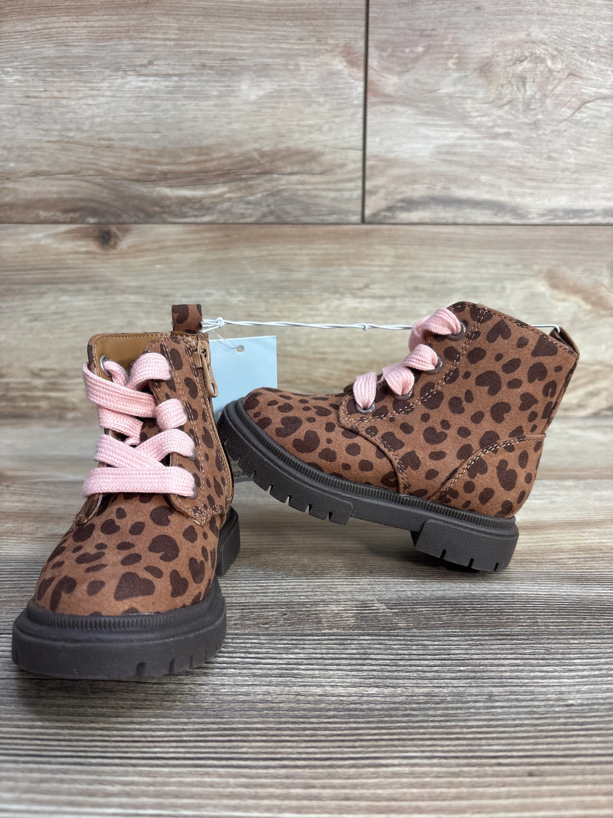 NEW Cat & Jack Toddler Girls' Amaya Zipper Leopard Print  Combat Boots Brown Sz 6c