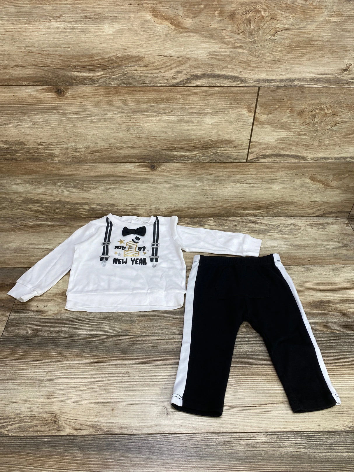 Celebrate 2pc My 1st New Year Shirt & Pants White sz 12m - Me n Mommy To Be