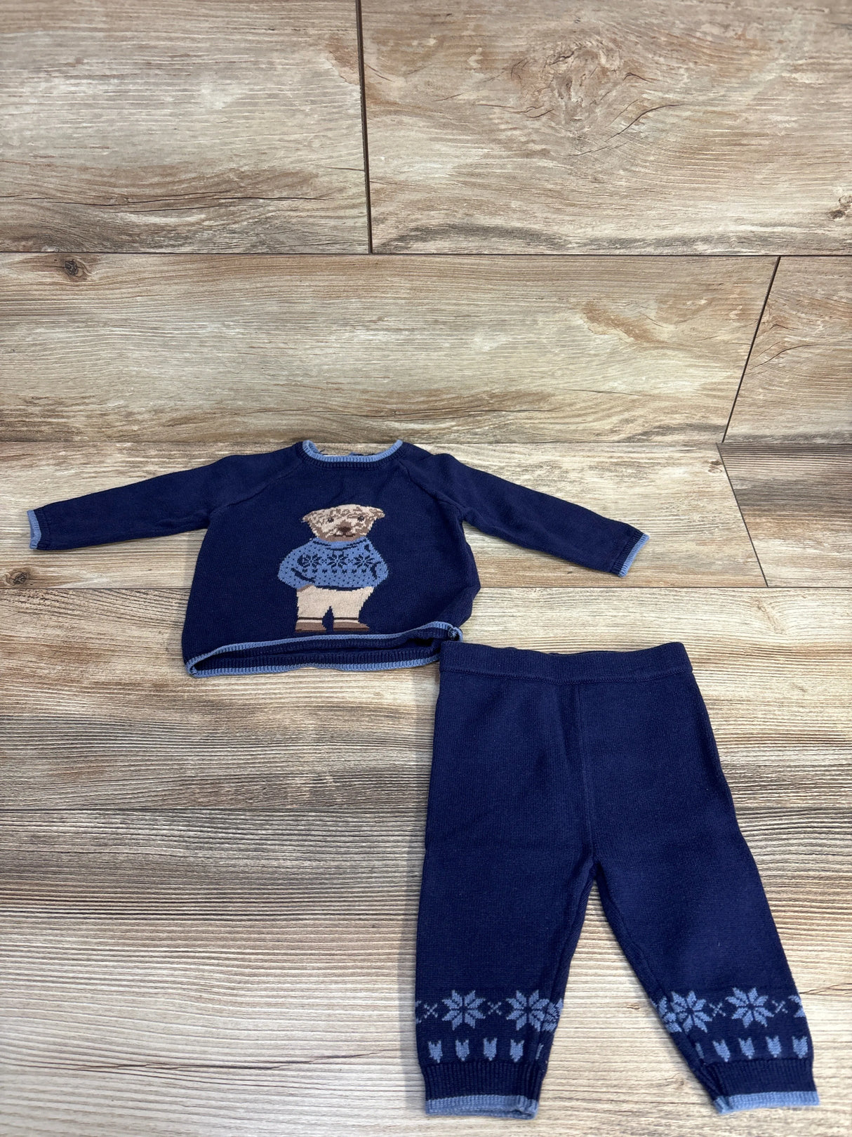 Rock A Bye Baby Teddy Bear Knit Set Navy sz 0-3m