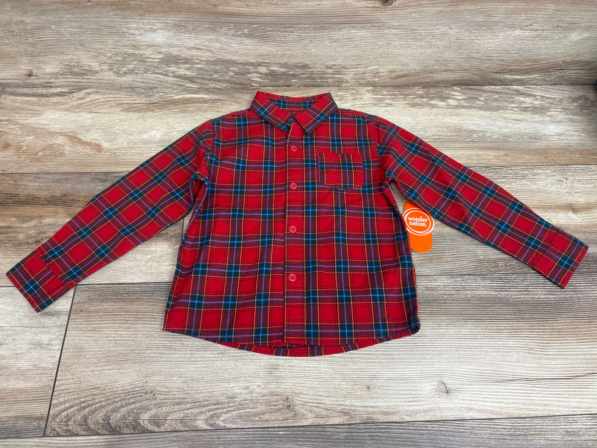 NEW Wonder Nation Plaid Button Up Shirt Red sz 4T
