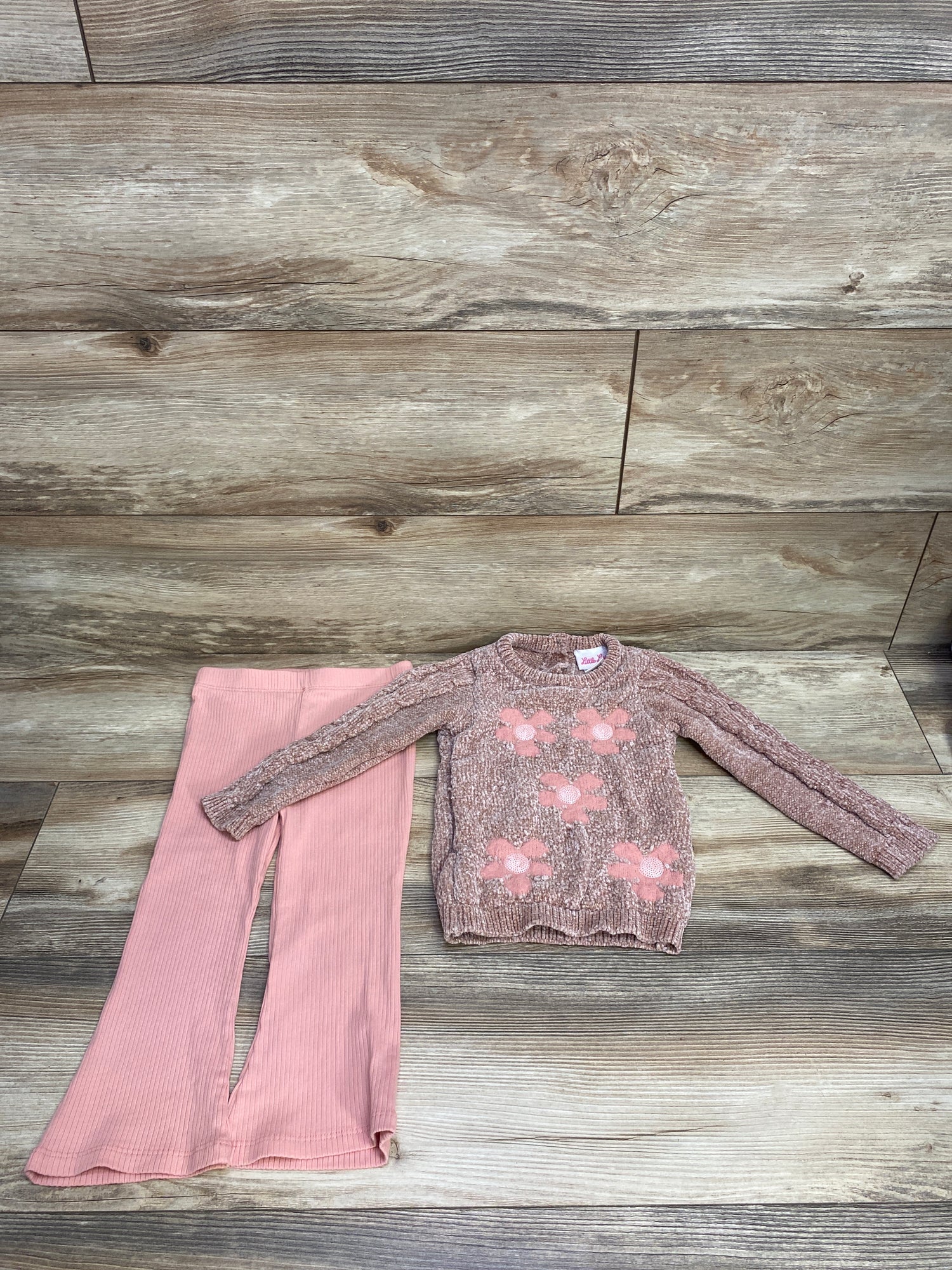 Little Lass 2pc Chunky Knit Sweater & Ribbed Leggings Brown sz 2T
