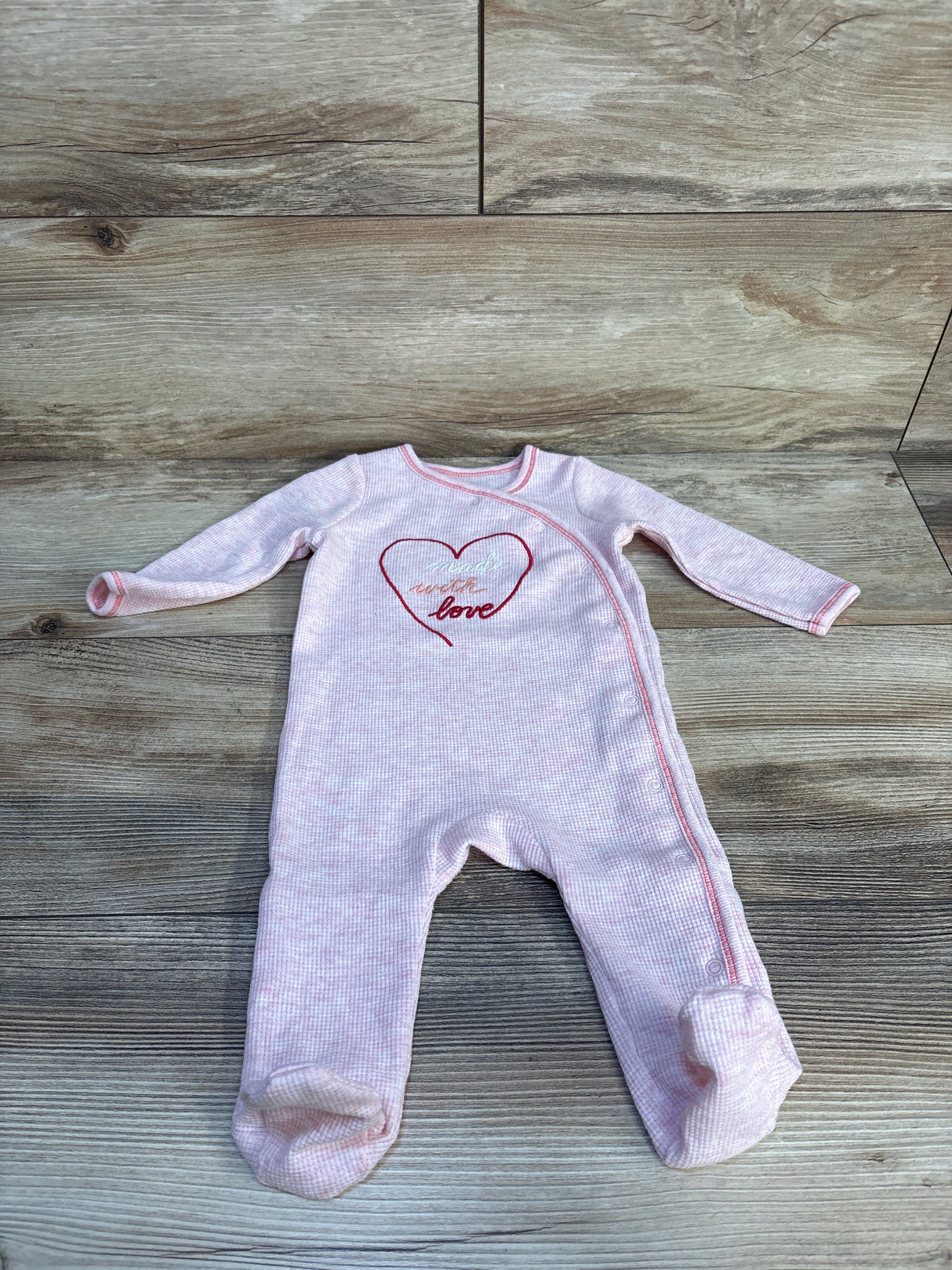 Starting Baby Waffle Knit Made With Love Sleeper Pink sz 6m