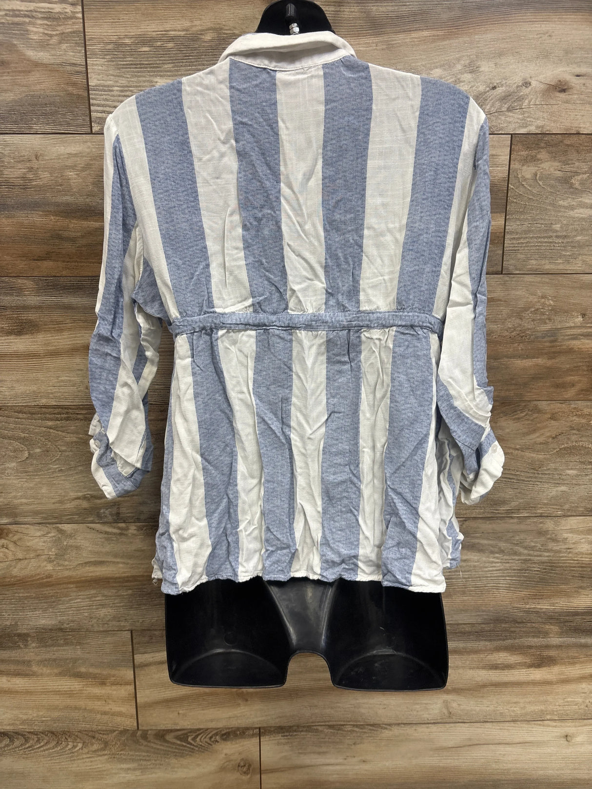 Blue and white striped maternity tunic top on mannequin, long sleeve, elastic waist, kids & maternity resale