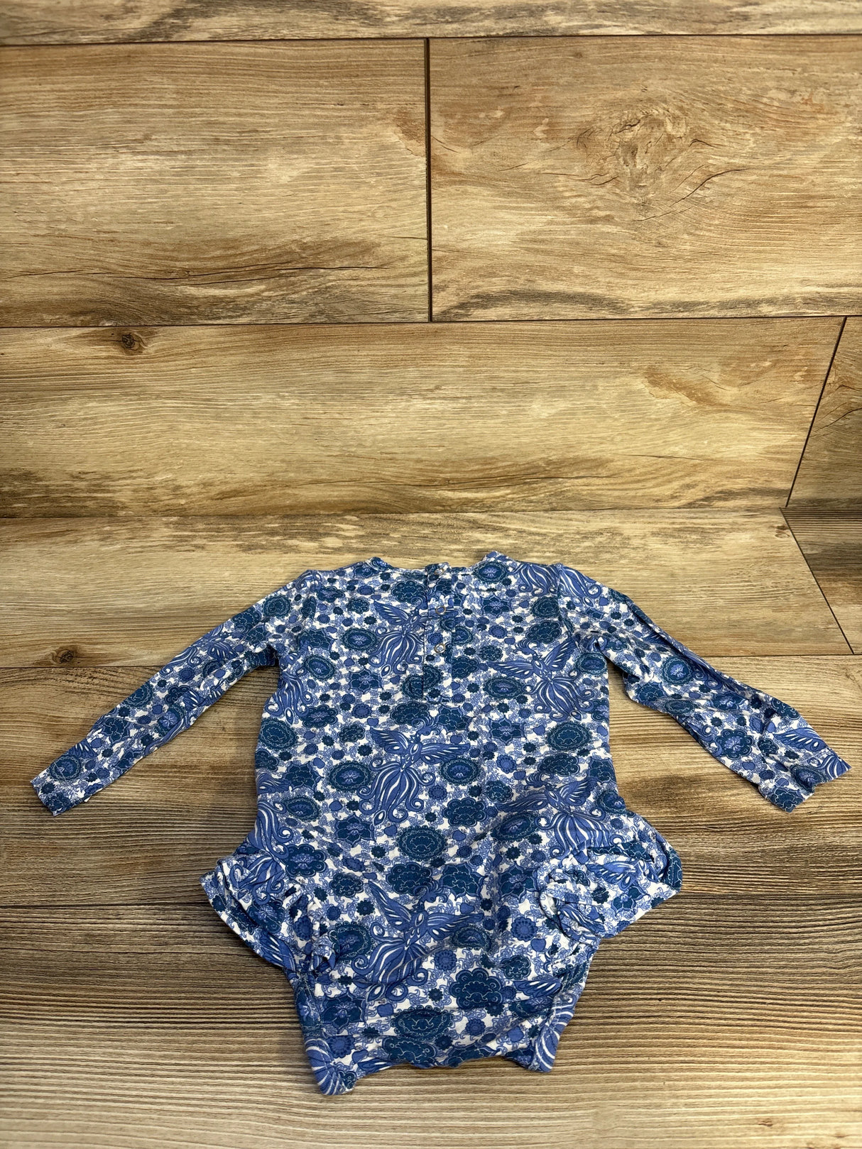 Kate Quinn Long Sleeve Ruffle Leg Bodysuit in Blue Firebird sz 12-18m