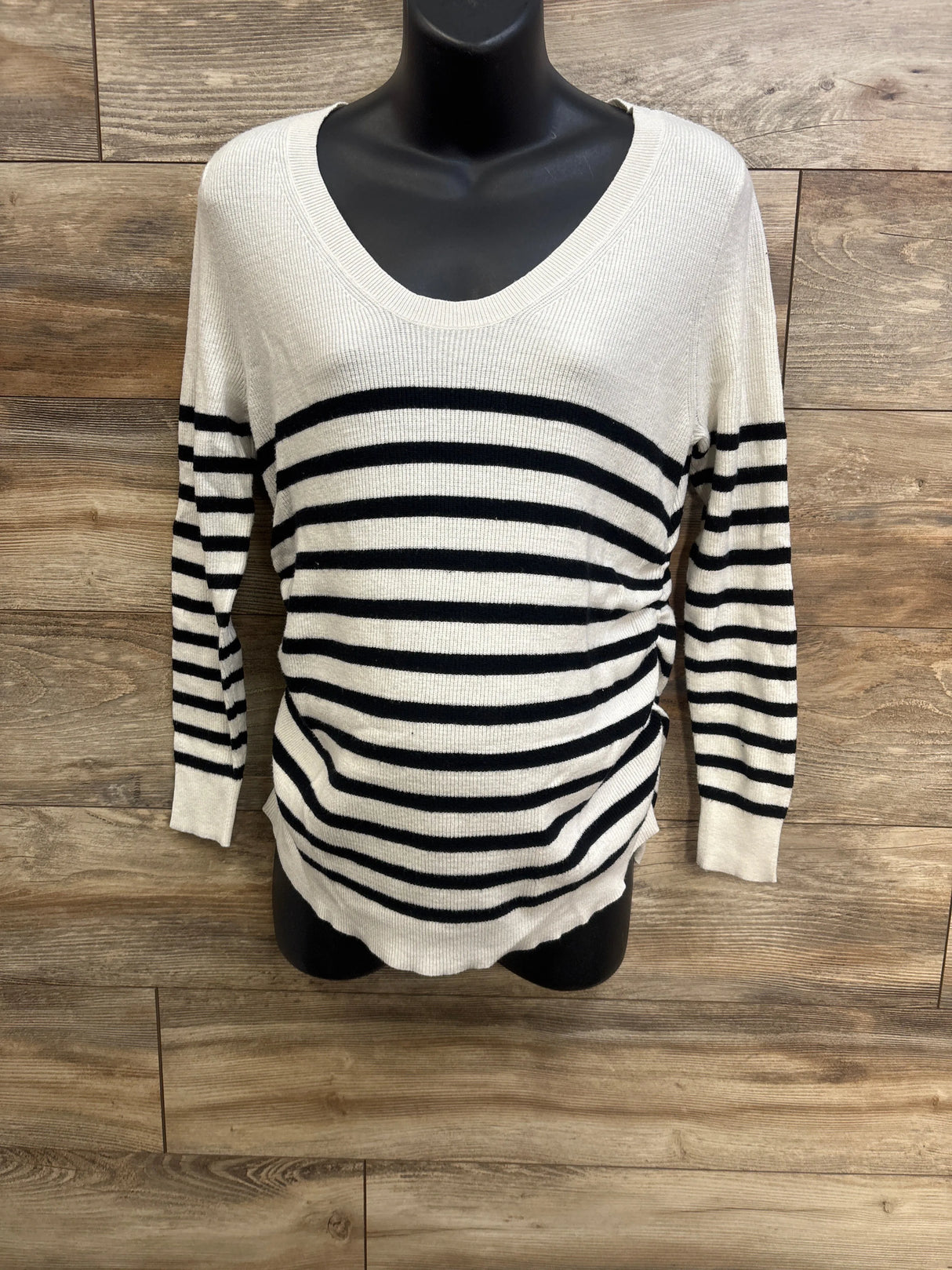 Isabel Maternity Striped V-Neck Sweater White sz Medium
