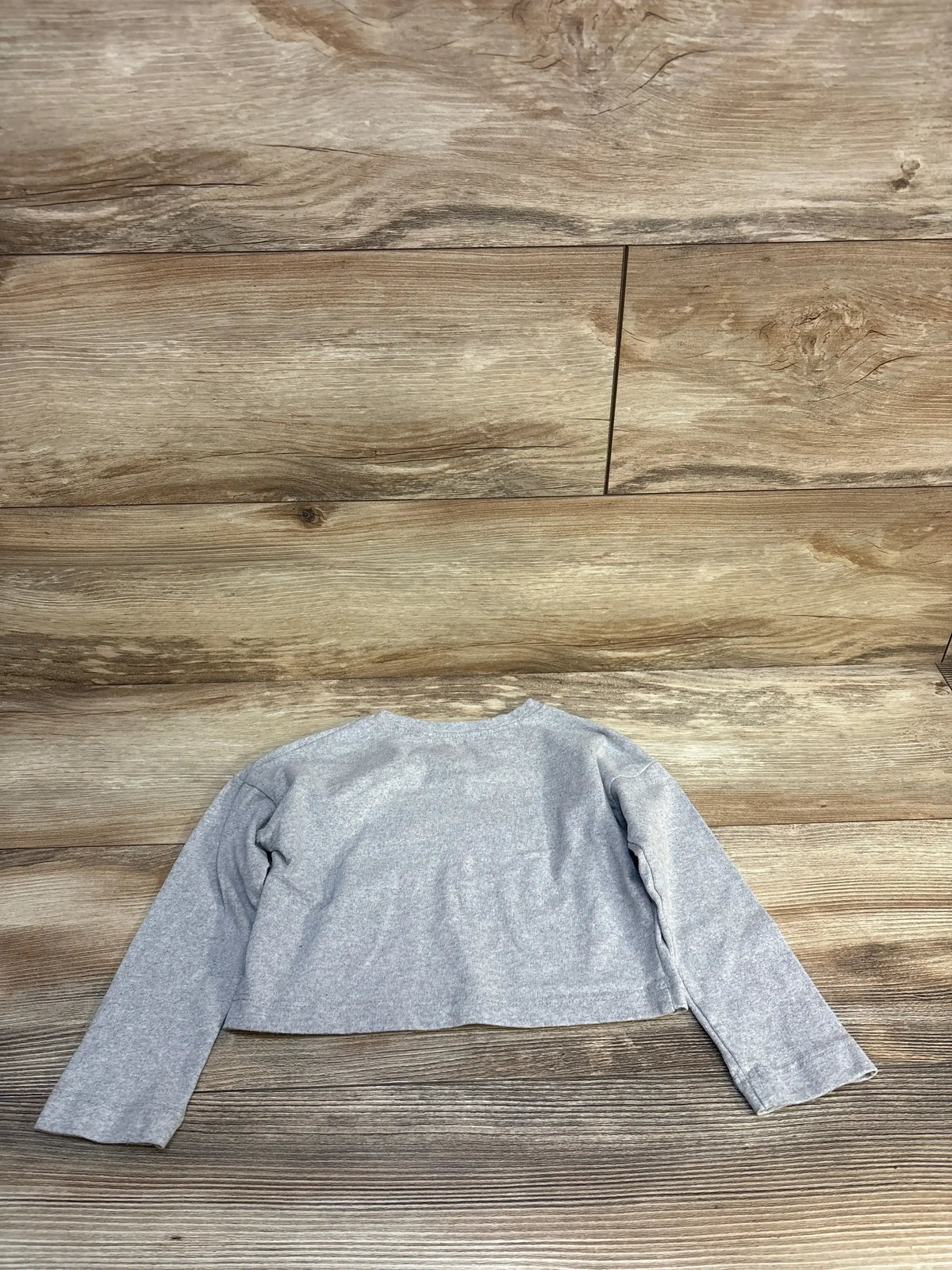 Back view of Girls FreeStyle NYC sequin long-sleeve shirt size 4T showing cropped back and long sleeves on wooden background