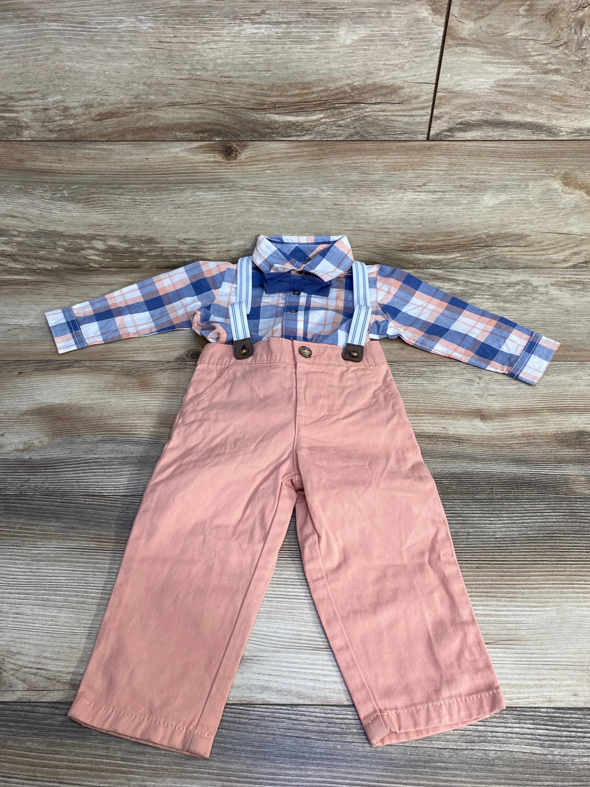 Just One You 4pc Plaid Button-Up Suspender Set Blue sz 12m - Me n Mommy To Be