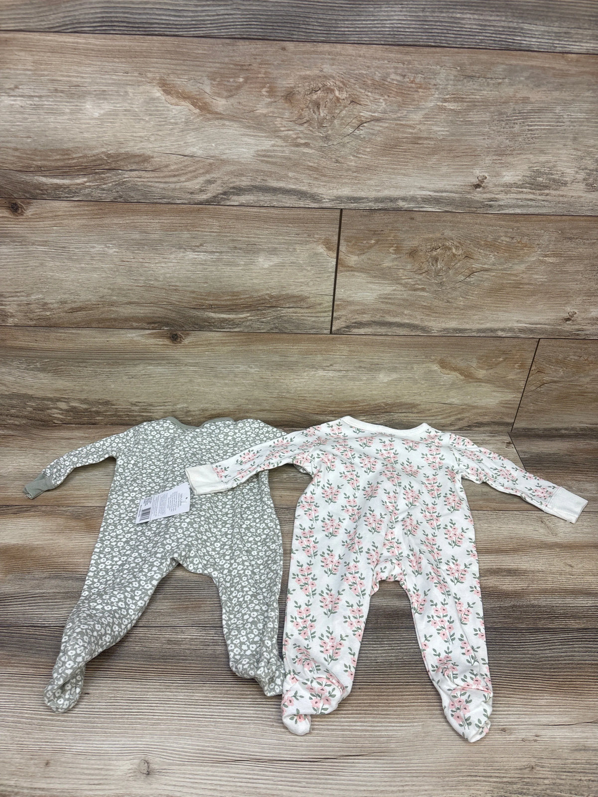 NEW Hudson Baby 2pk Sleepers White/Green sz 0-3m