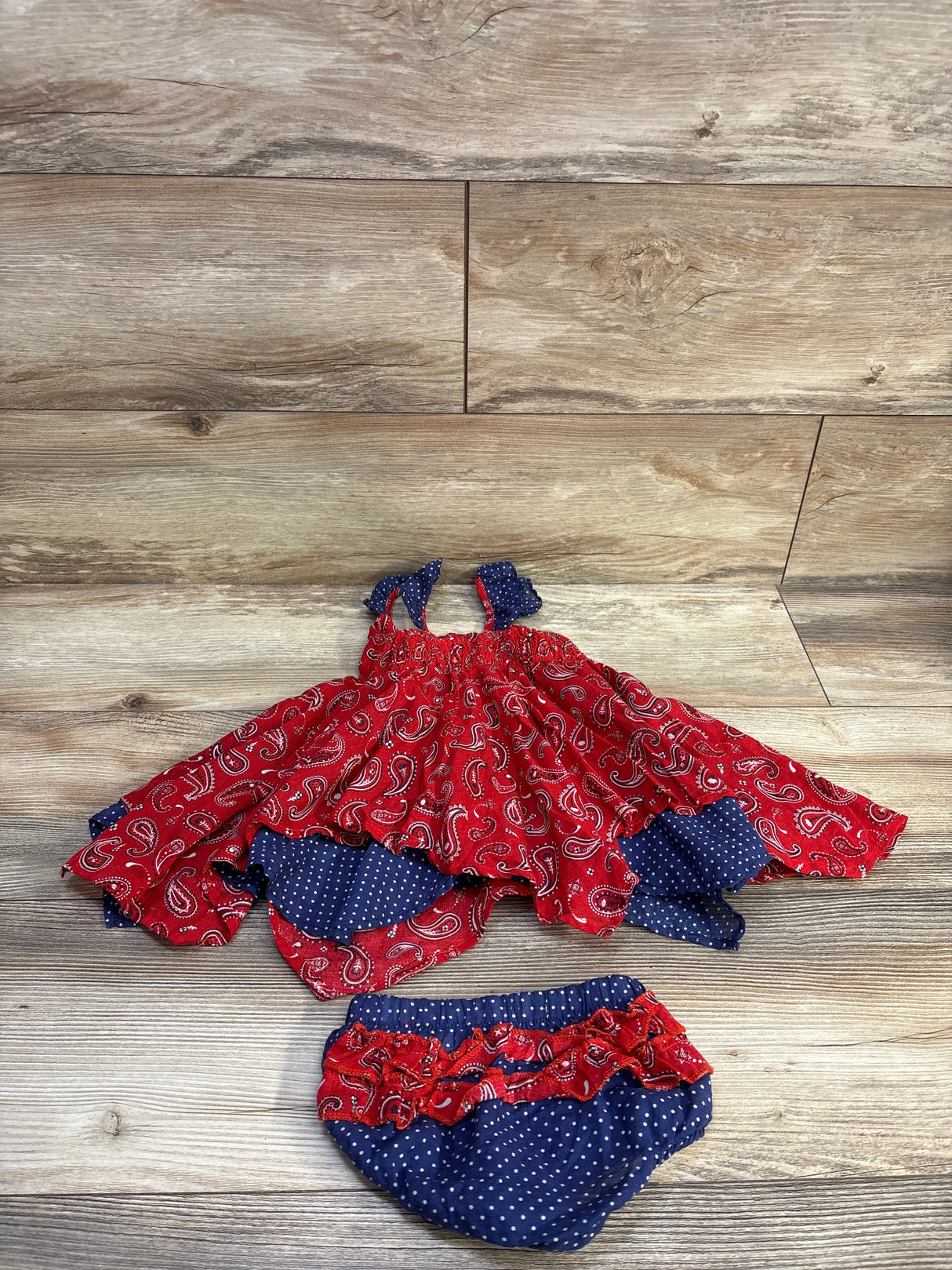 Nannette Baby 2pc Paisley Print Dress & Bloomers Set Red sz 12m