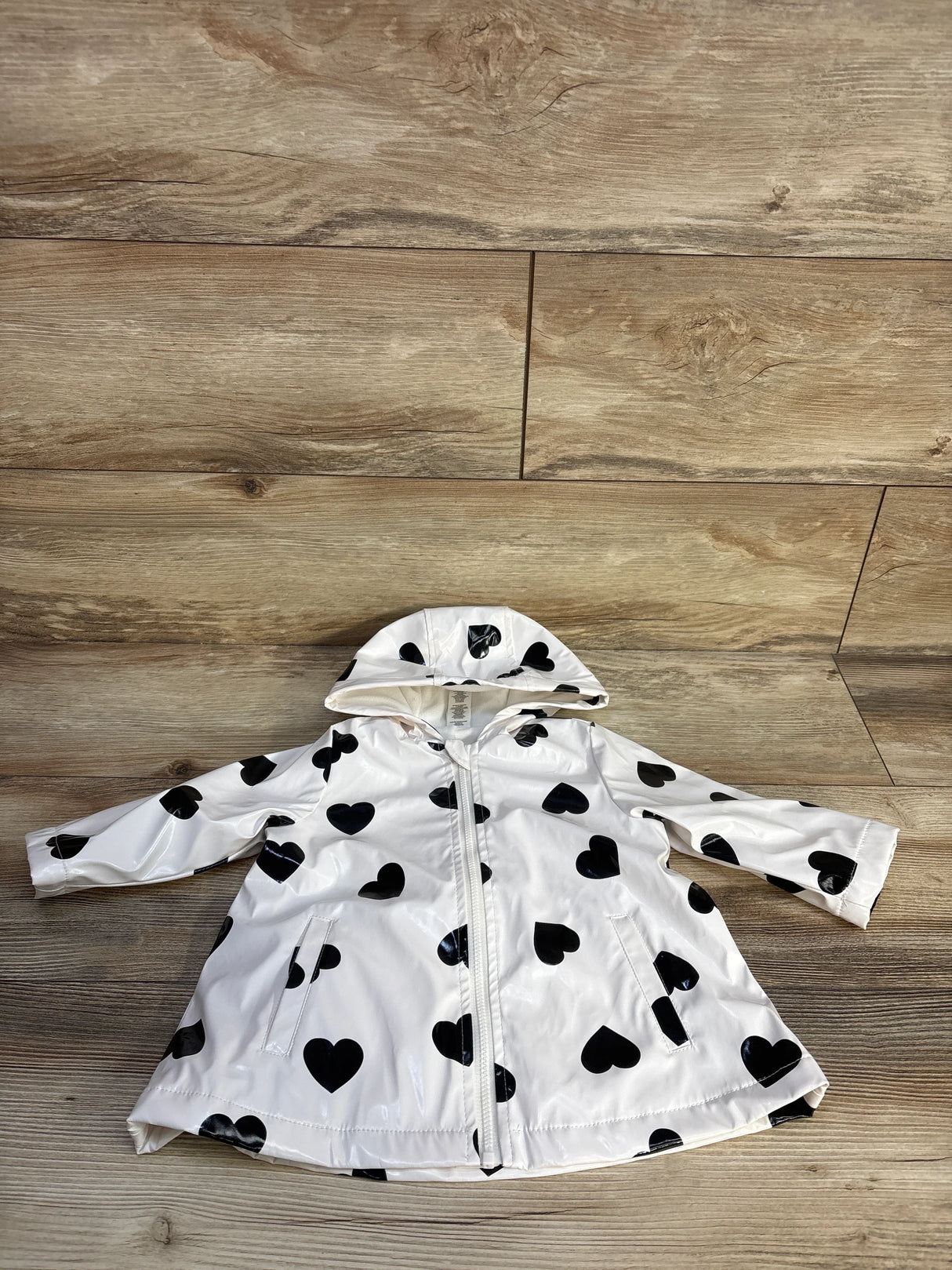 Little Me Rain Jacket Black Hearts White sz 12m