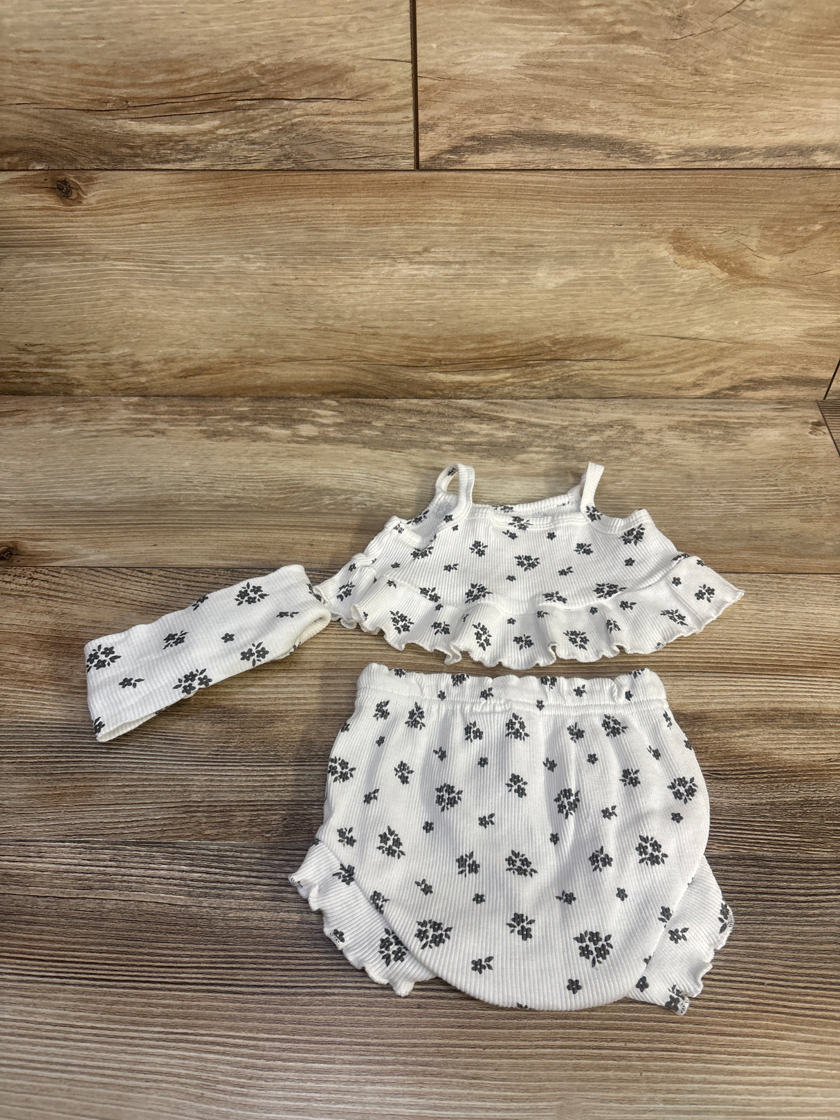 RZ by Rachel Zoe 3pc Ribbed Tank Top, Bottoms, & Headband Set White sz 0/3m