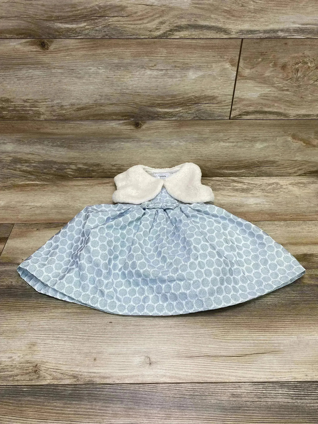 Popatu 2pc Polka Dot Dress & Faux Fur Vest Blue sz 12m - Me n Mommy To Be