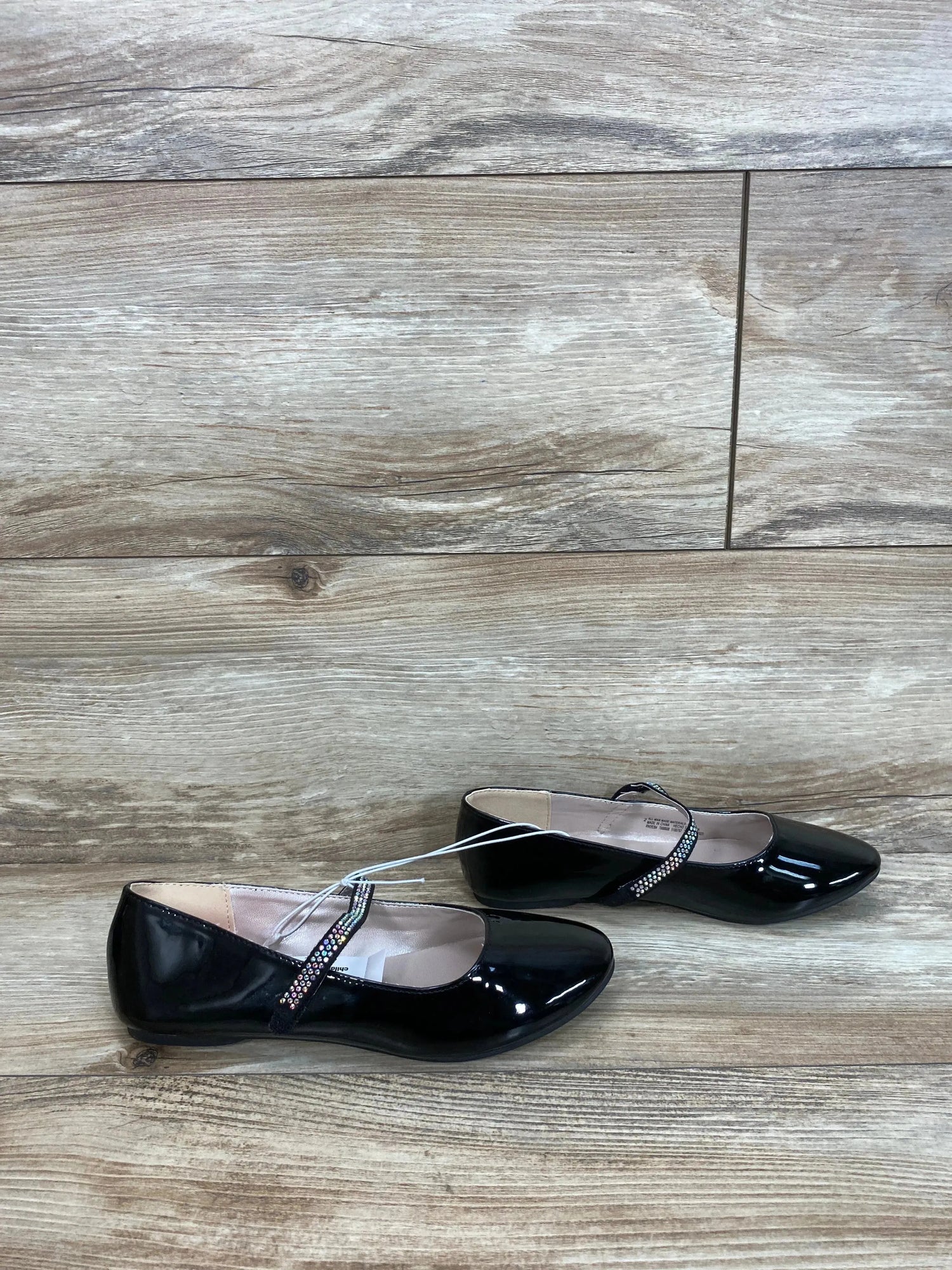 The Children's Place Girls Jeweled Faux Patent Leather Ballet Flats Black Sz 2Y - Me n Mommy To Be