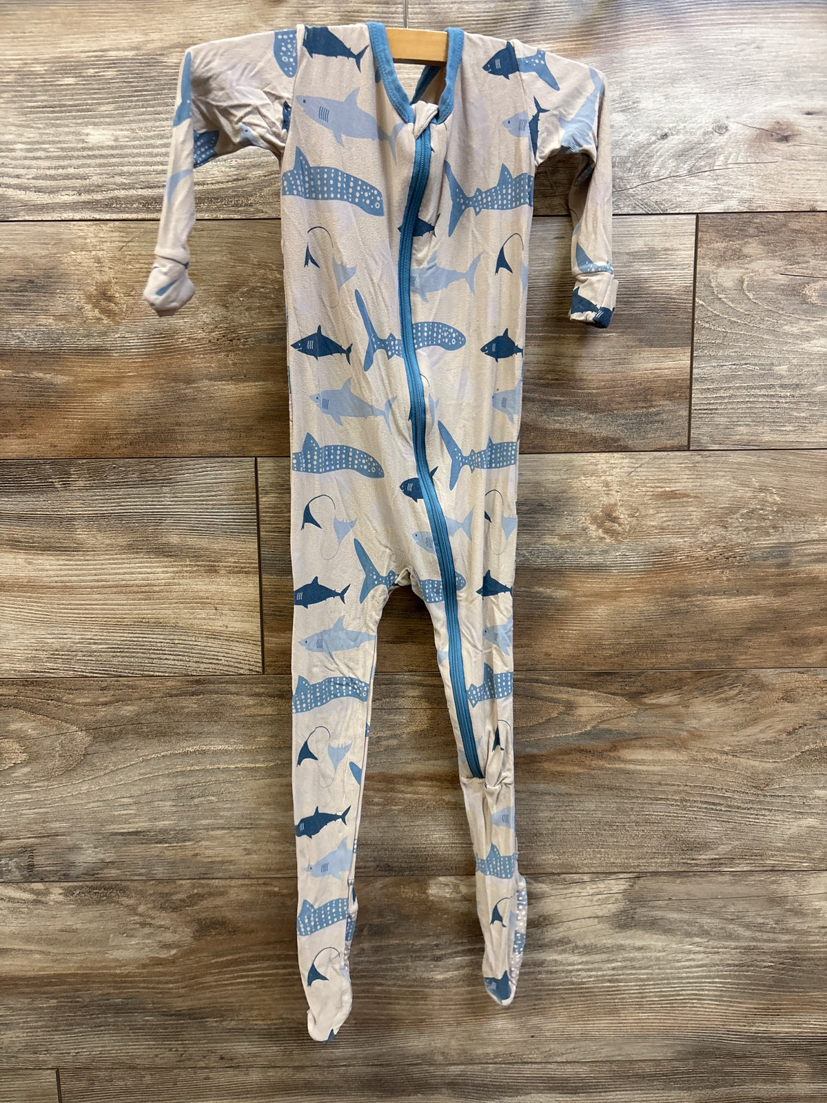 Kickee Pants Bamboo Shark Zippered Footie Beige sz 18-24m