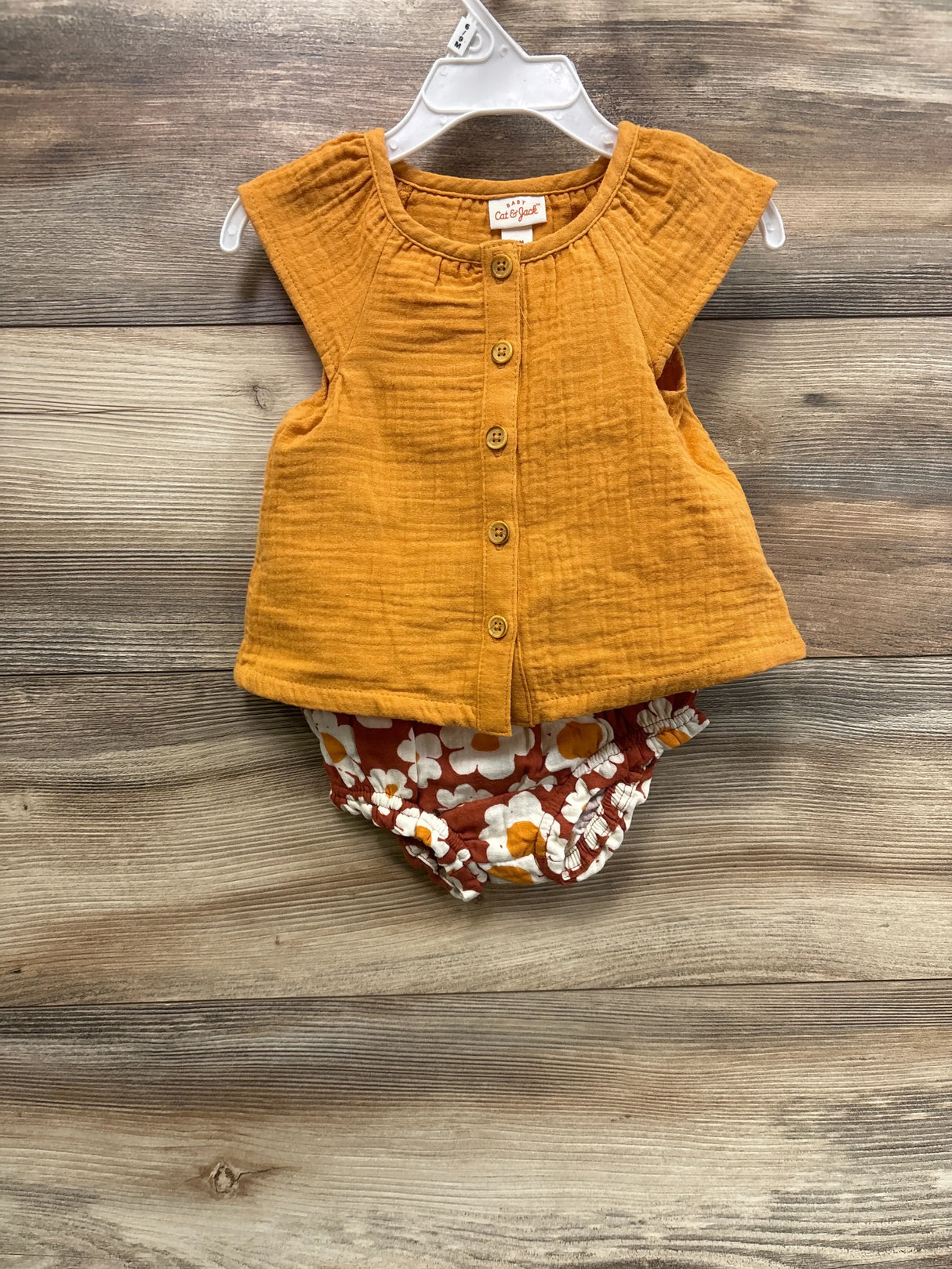 NEW Cat & Jack 2pc Gauze Button-Front Shirt & Bloomers Set Orange sz 6-9m