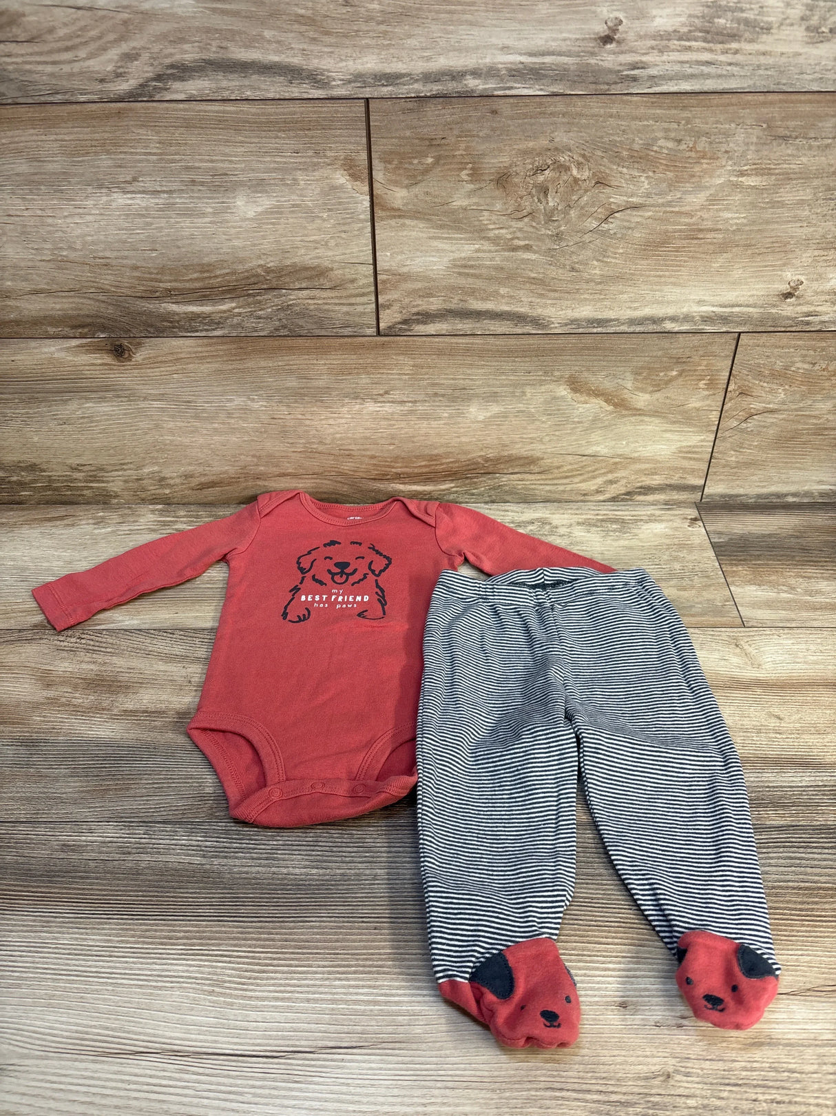 Carter's 2Pc Bodysuit & Pants Set BF Has Paws Salmon sz 9m