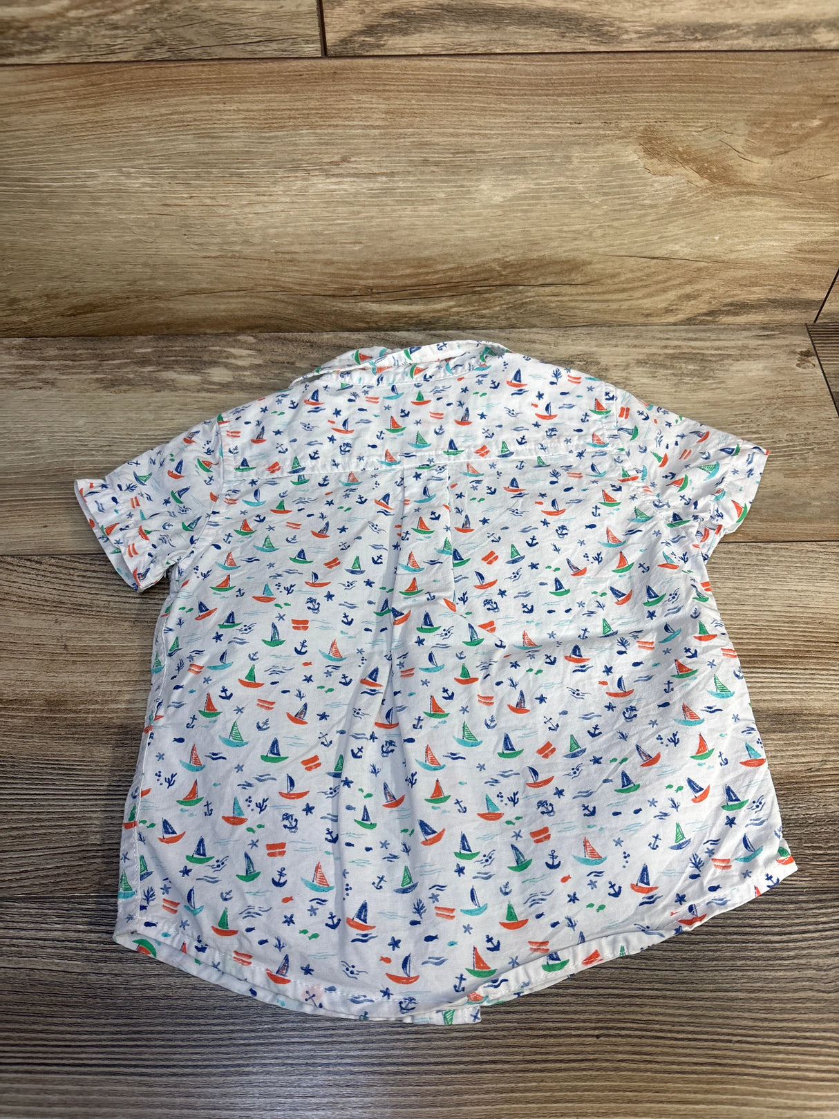 Children's Place Button Down Sailboat Shirt White sz 12-18m