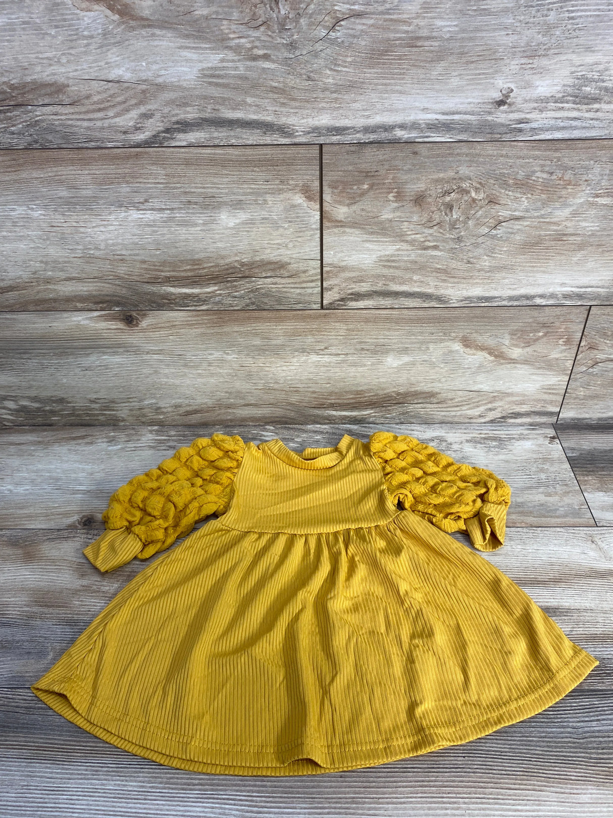 Ribbed Puff Sleeve Dress Yellow sz 3-6m