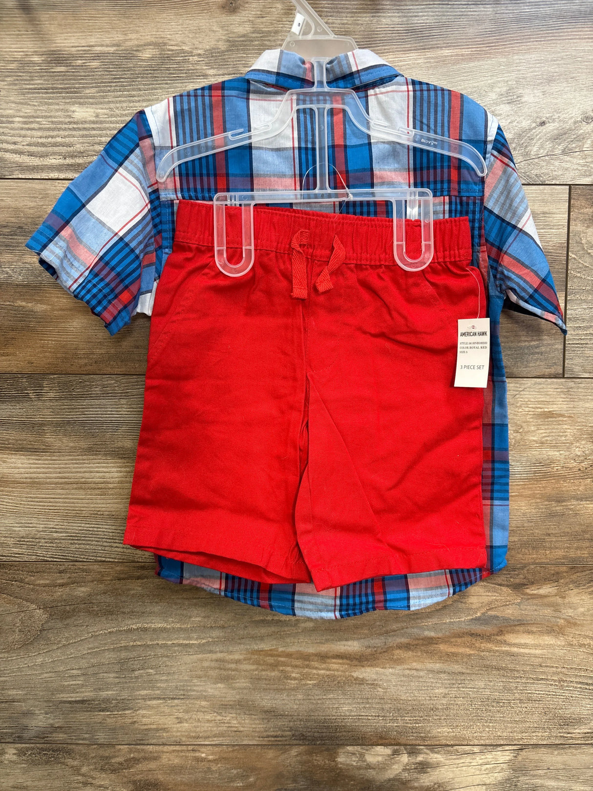 NEW American Hawk 2pc Button-Up Shirt & Shorts Set Red White Blue sz 5T
